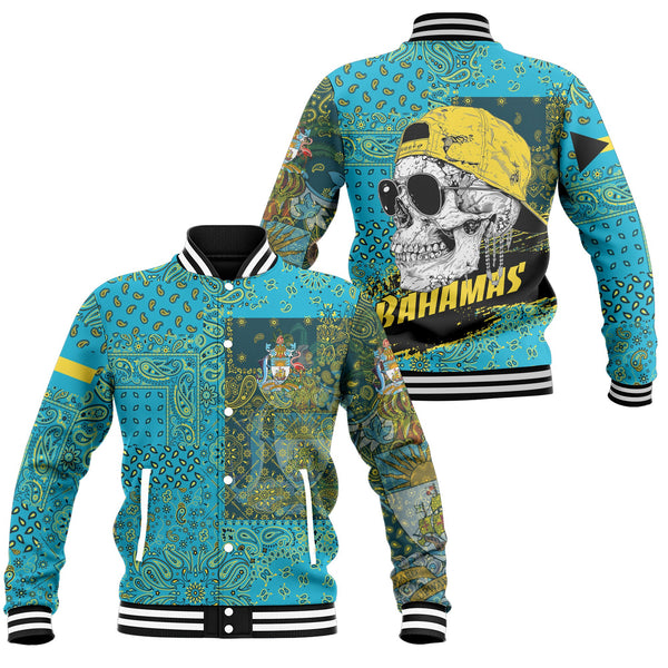 Bahamas Baseball Jacket Paisley Flag And Skull Style 1