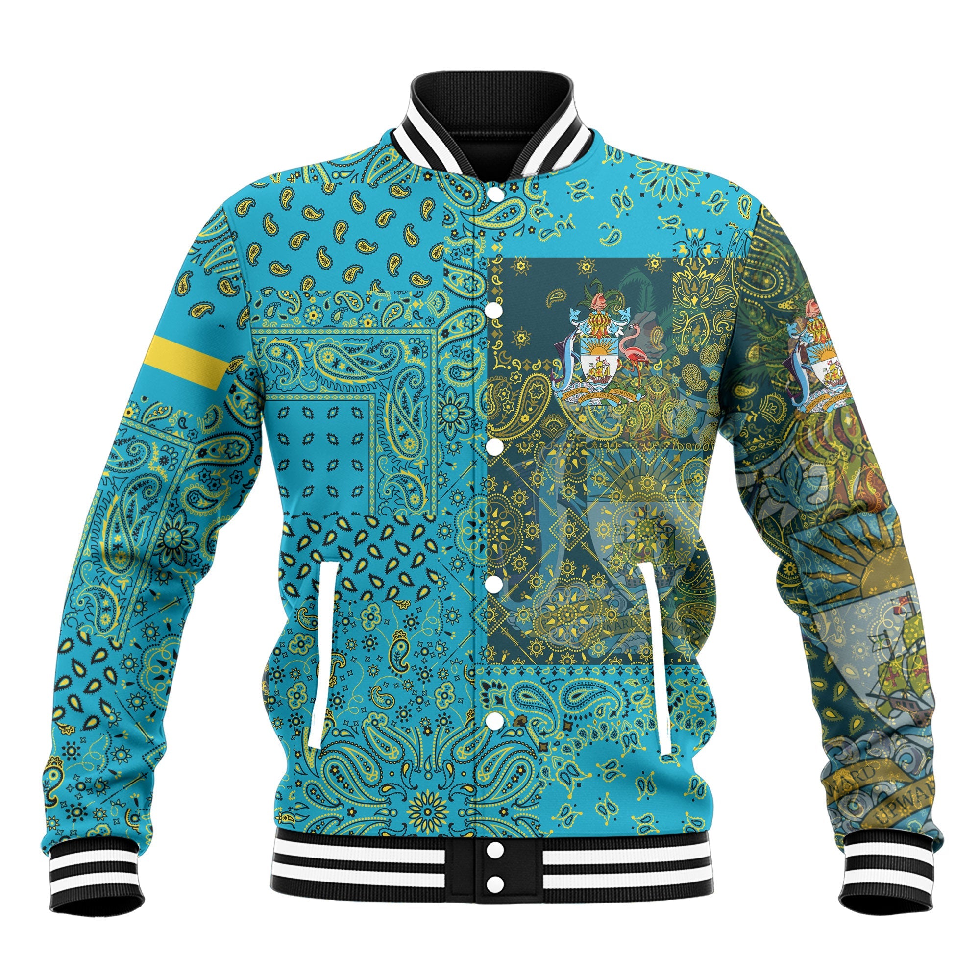 Bahamas Baseball Jacket Paisley Flag And Skull Style 2