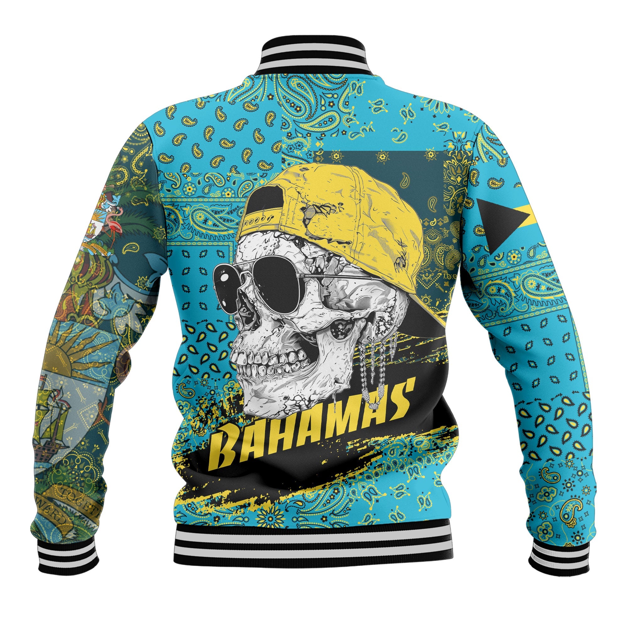 Bahamas Baseball Jacket Paisley Flag And Skull Style 3