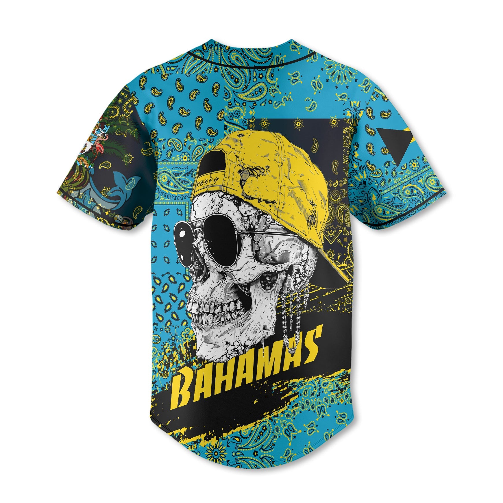 Bahamas Baseball Jersey Paisley Flag And Skull Style 3