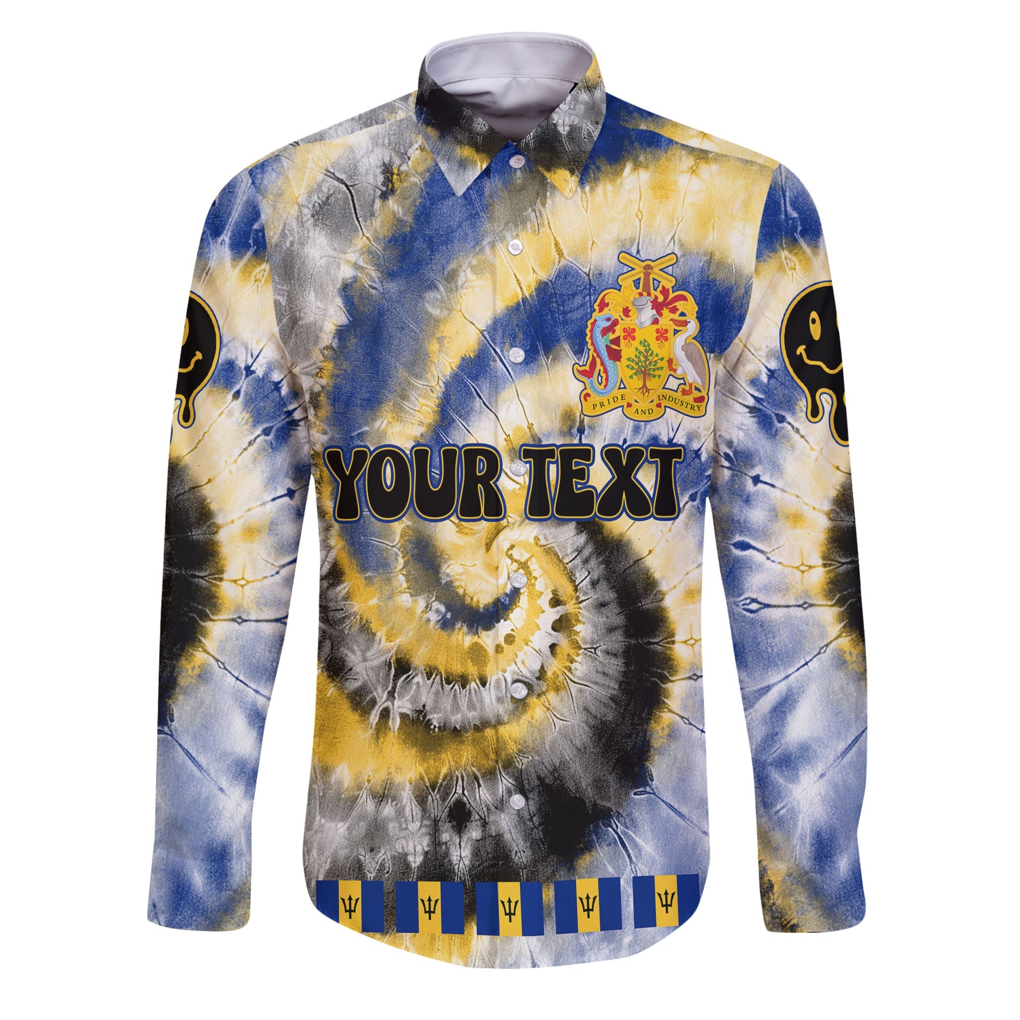 Barbados Long Sleeve Button Shirt Custom Tie Dye Style 1