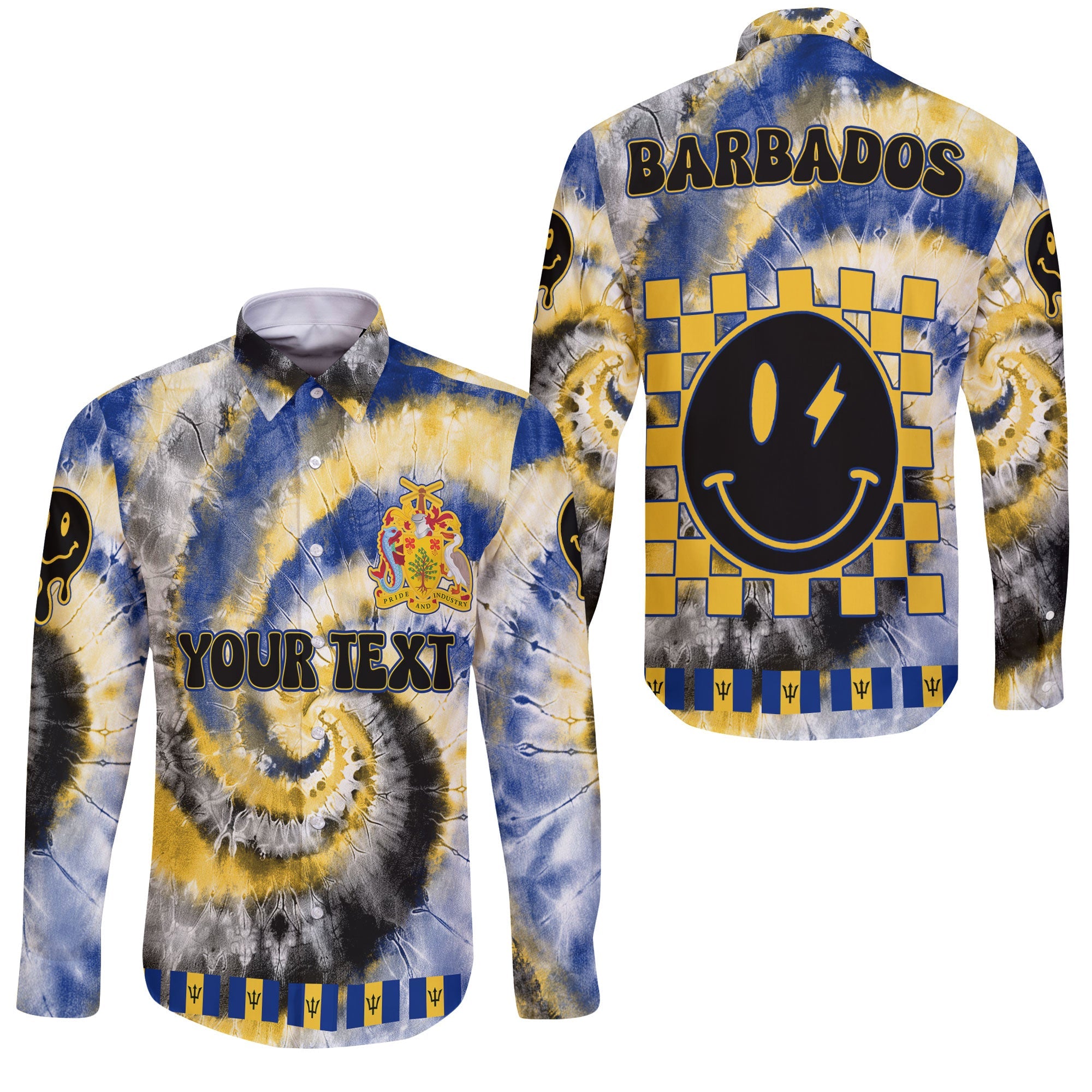 Barbados Long Sleeve Button Shirt Custom Tie Dye Style 3