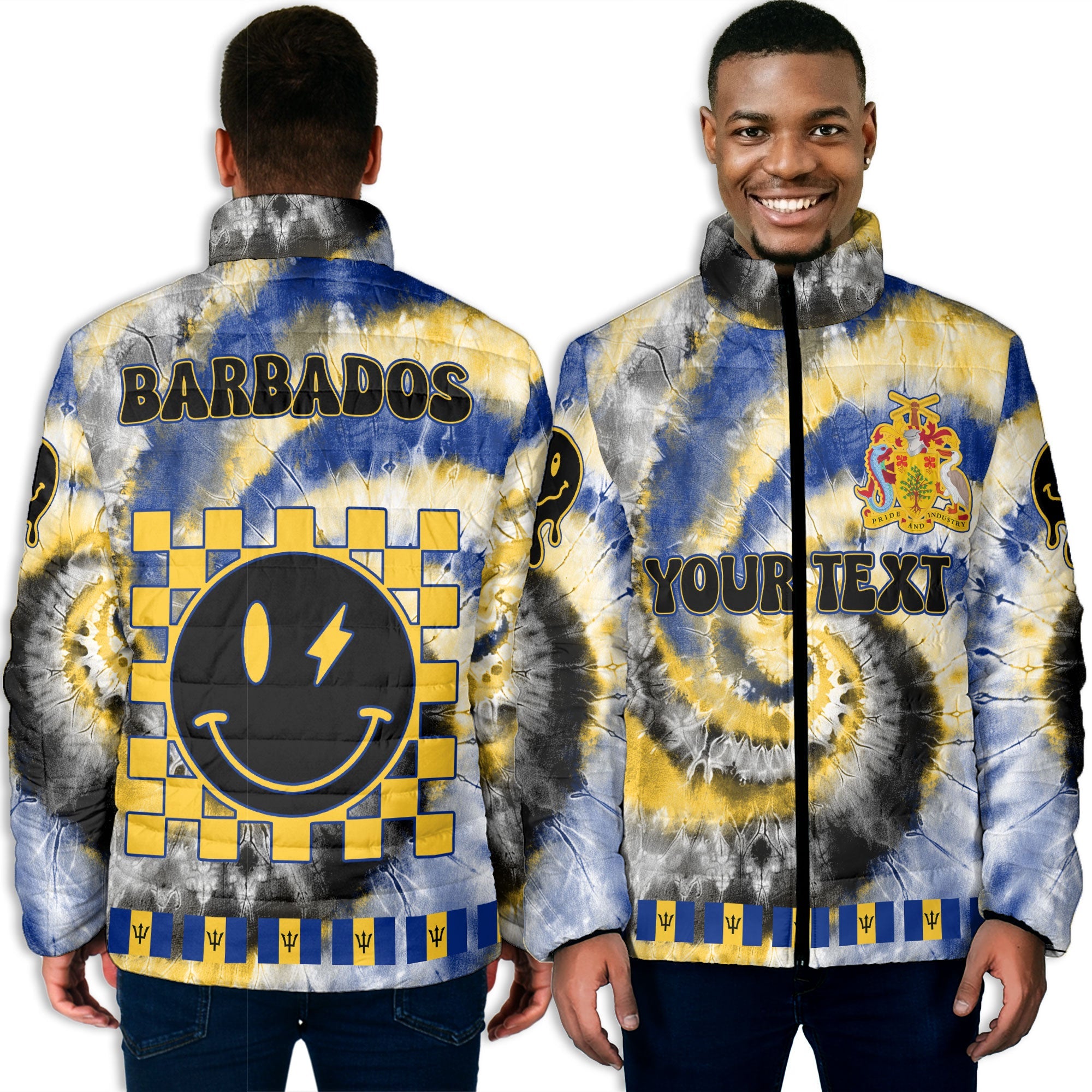 Barbados Men Padded Jacket Custom Tie Dye Style 3