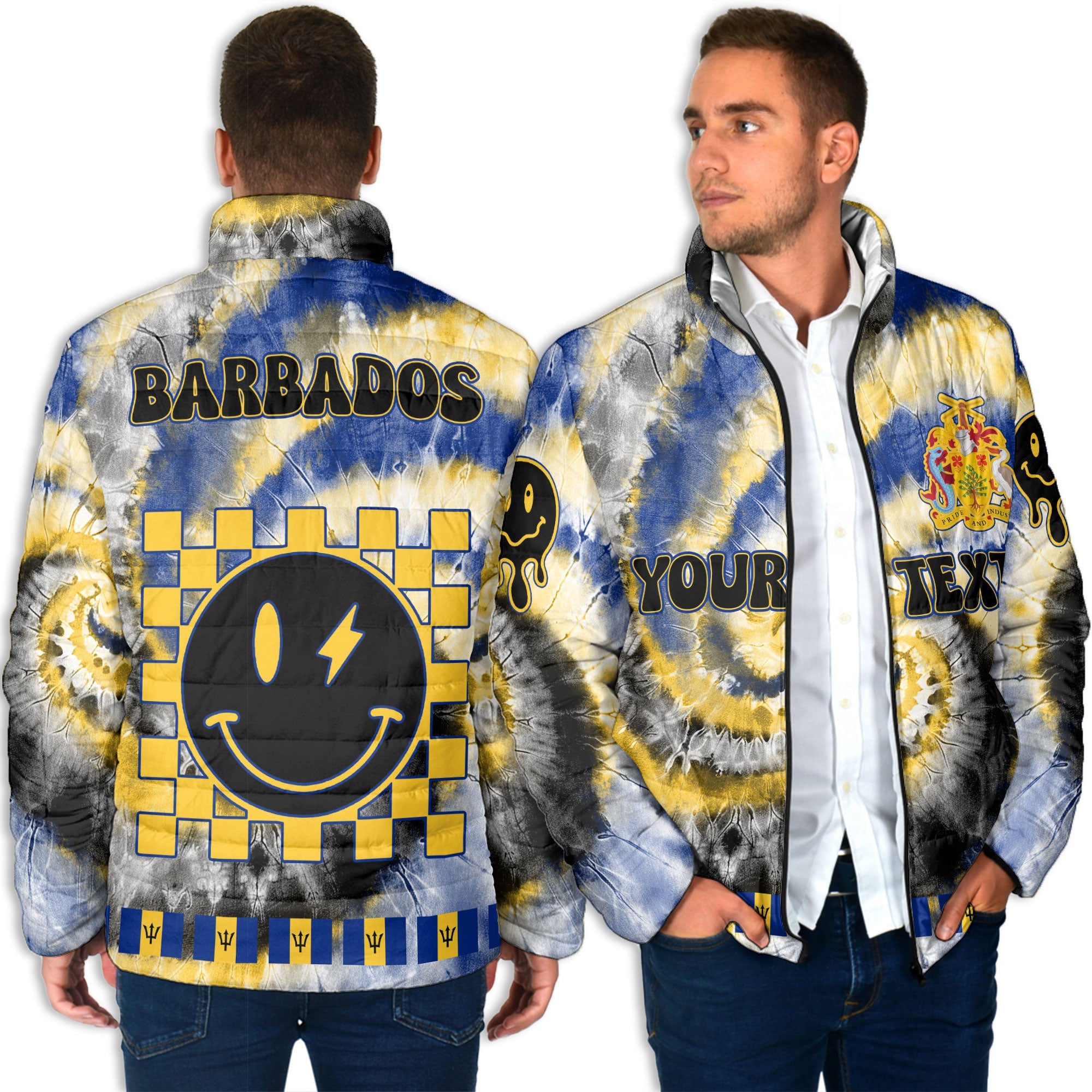 Barbados Men Padded Jacket Custom Tie Dye Style 4