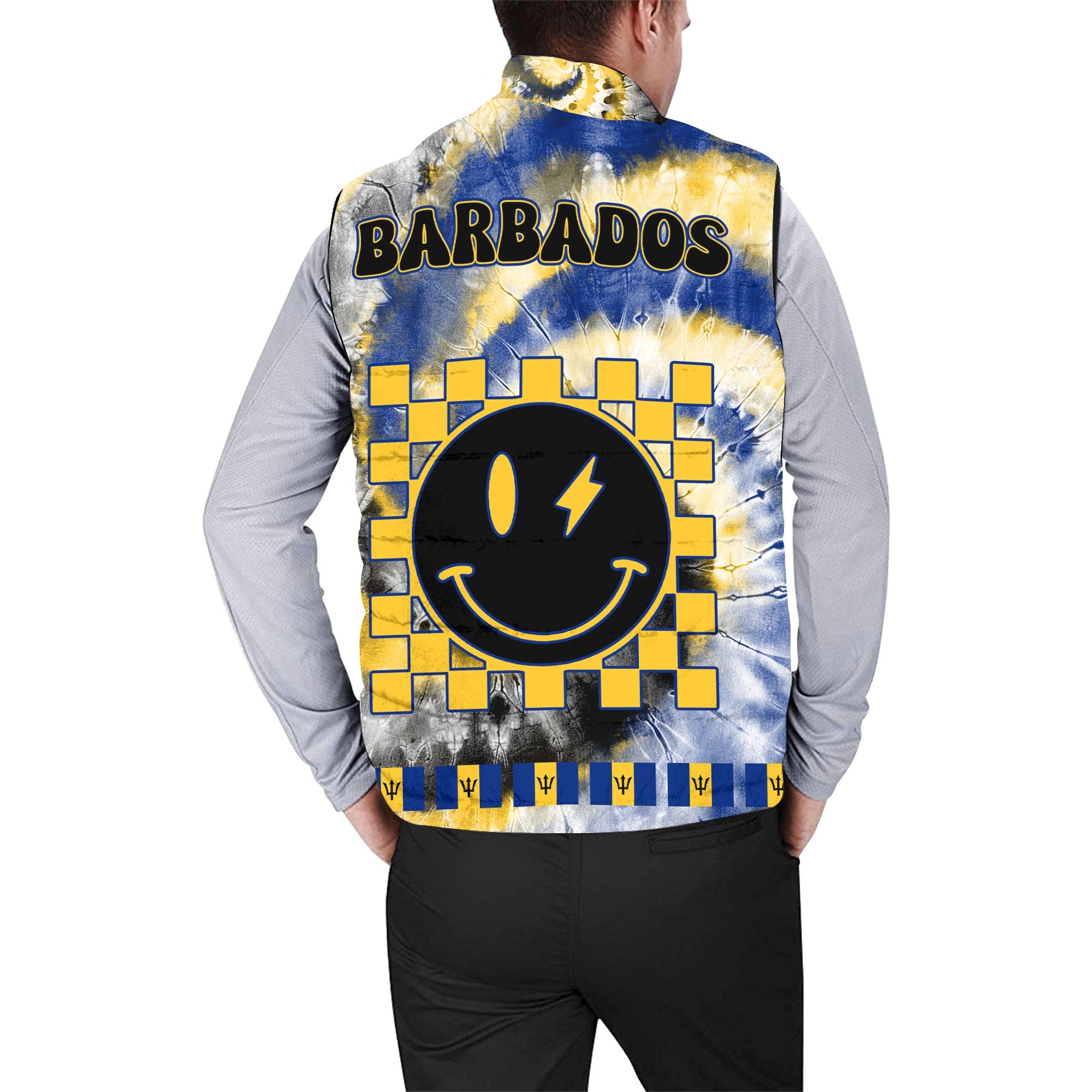 Barbados Men Padded Jacket Vest Custom Tie Dye Style 2