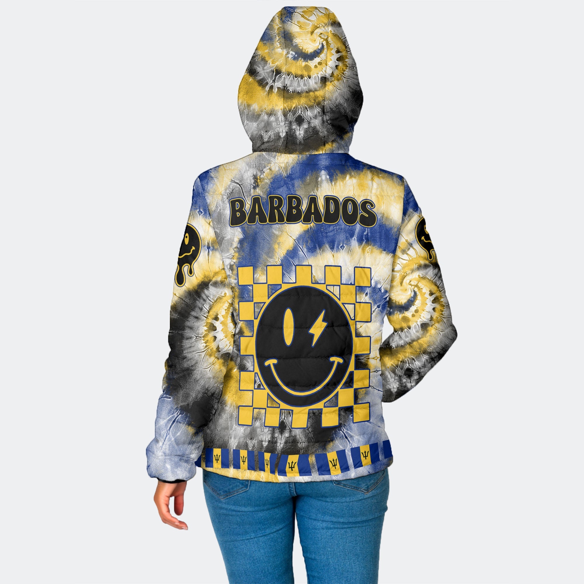 Barbados Women Hooded Padded Jacket Custom Tie Dye Style 2