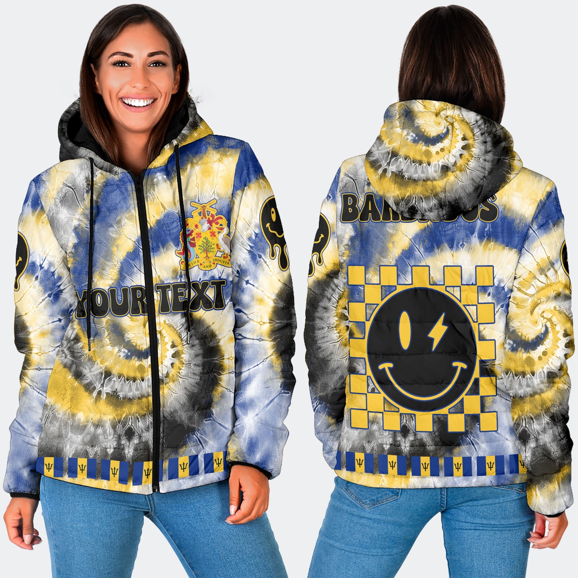 Barbados Women Hooded Padded Jacket Custom Tie Dye Style 3