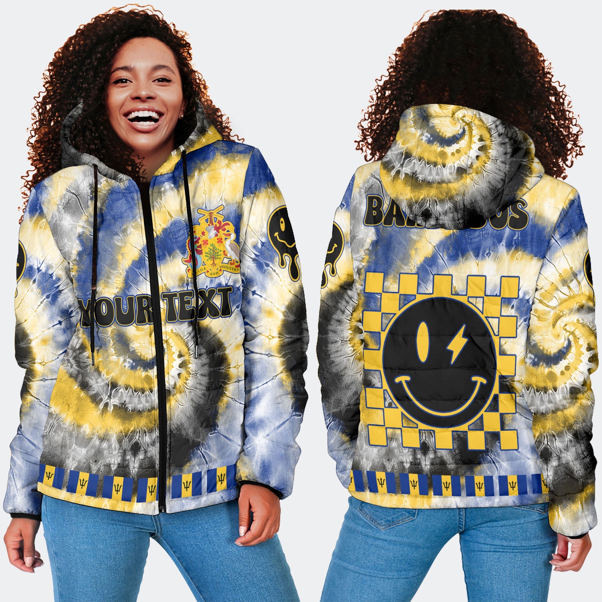 Barbados Women Hooded Padded Jacket Custom Tie Dye Style 4