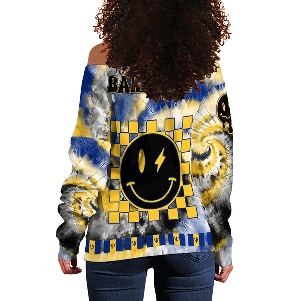 Barbados Women Off Shoulder Sweatshirt Custom Tie Dye Style 1