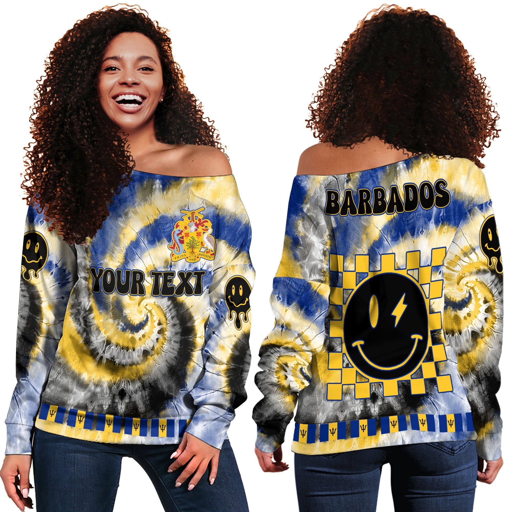 Barbados Women Off Shoulder Sweatshirt Custom Tie Dye Style 2