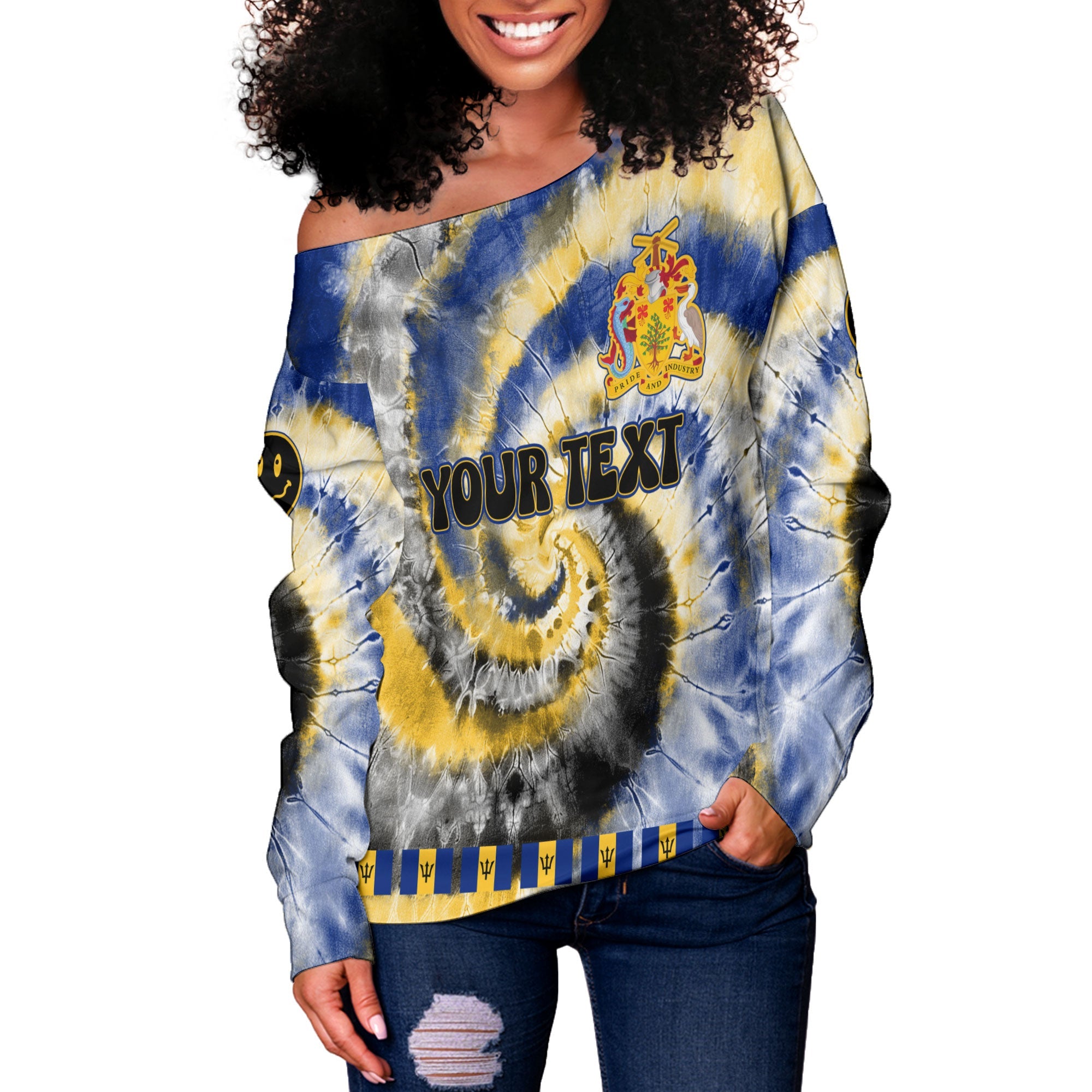 Barbados Women Off Shoulder Sweatshirt Custom Tie Dye Style 3