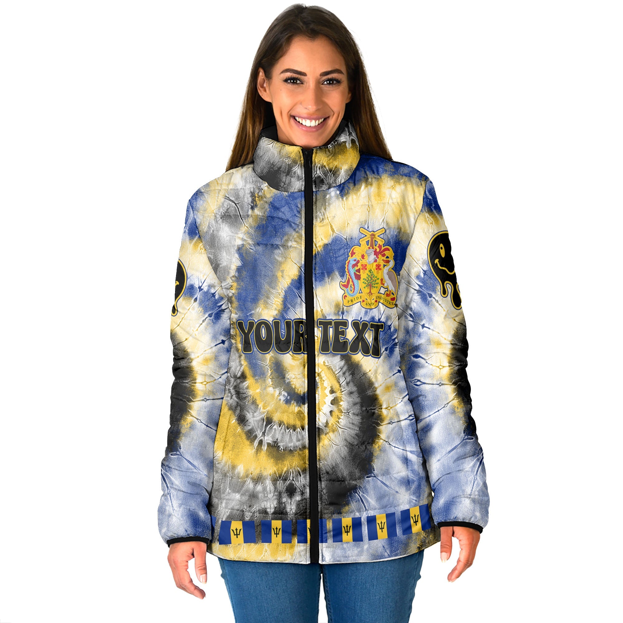 Barbados Women Padded Jacket Custom Tie Dye Style 1