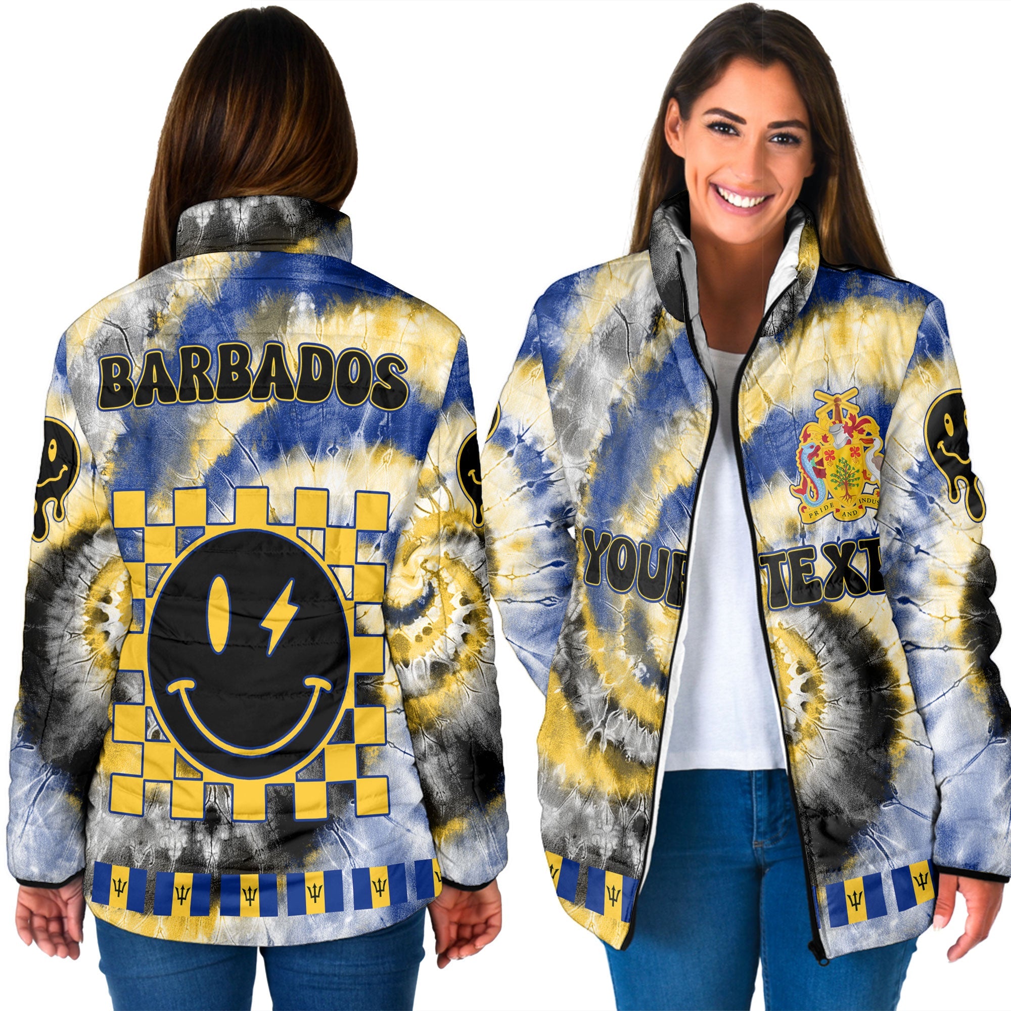 Barbados Women Padded Jacket Custom Tie Dye Style 3