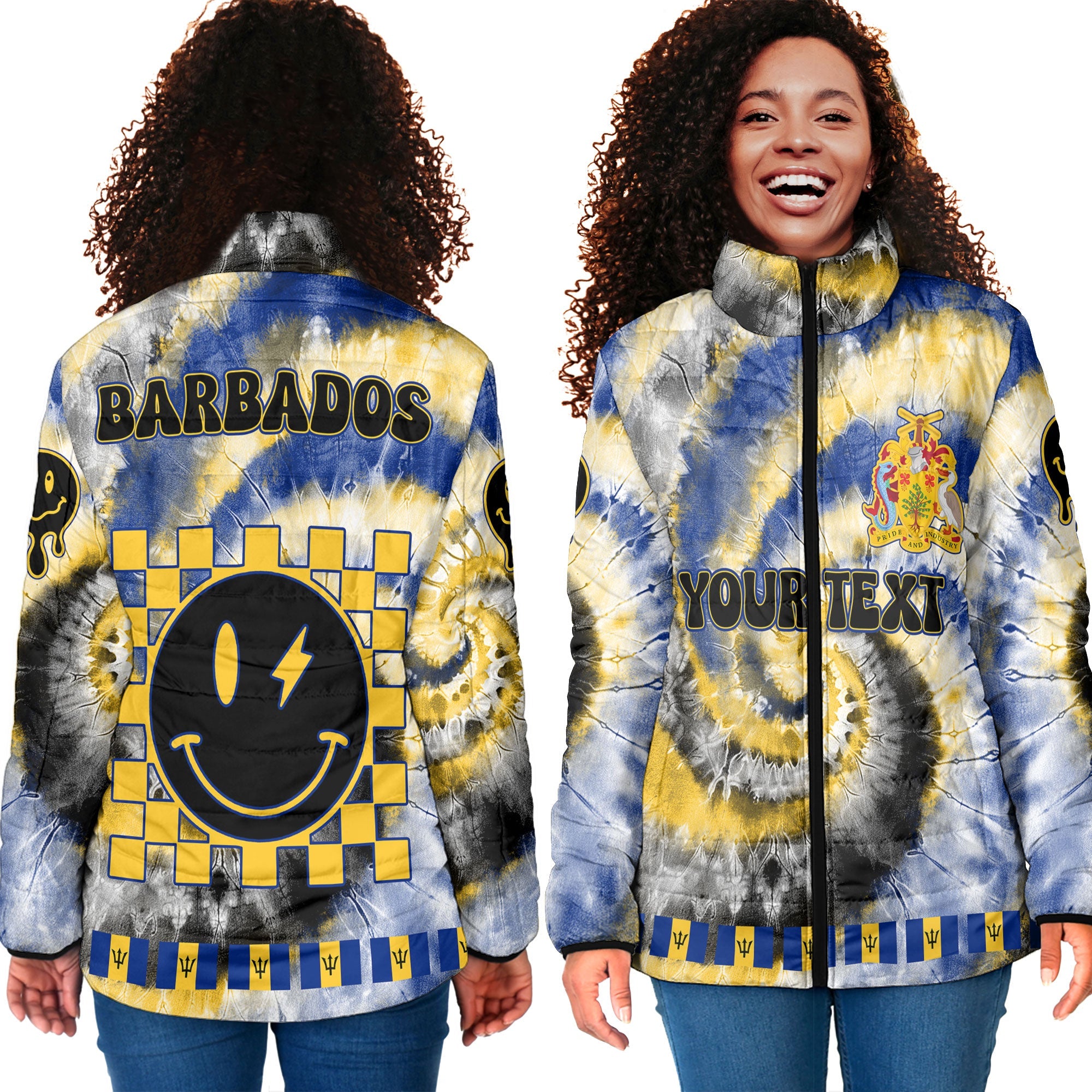 Barbados Women Padded Jacket Custom Tie Dye Style 4