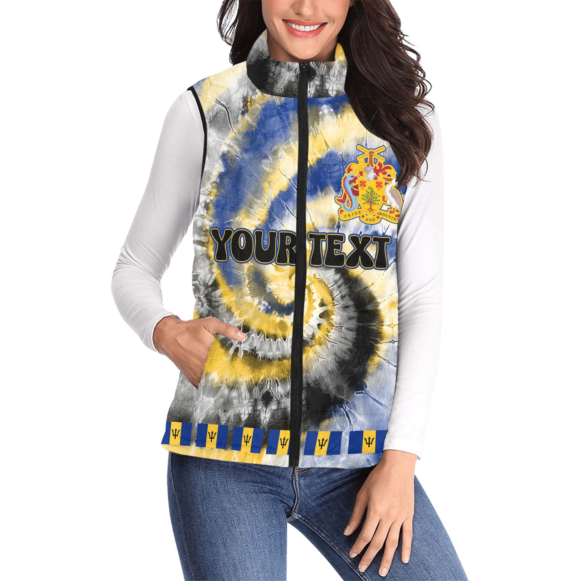 Barbados Women Padded Jacket Vest Custom Tie Dye Style 1