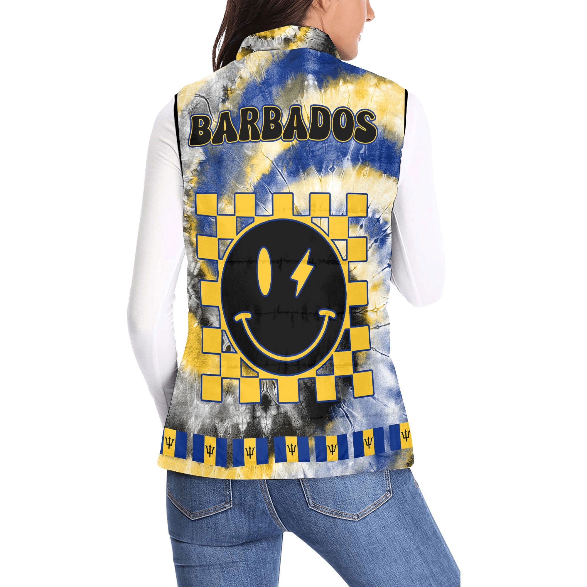 Barbados Women Padded Jacket Vest Custom Tie Dye Style 2