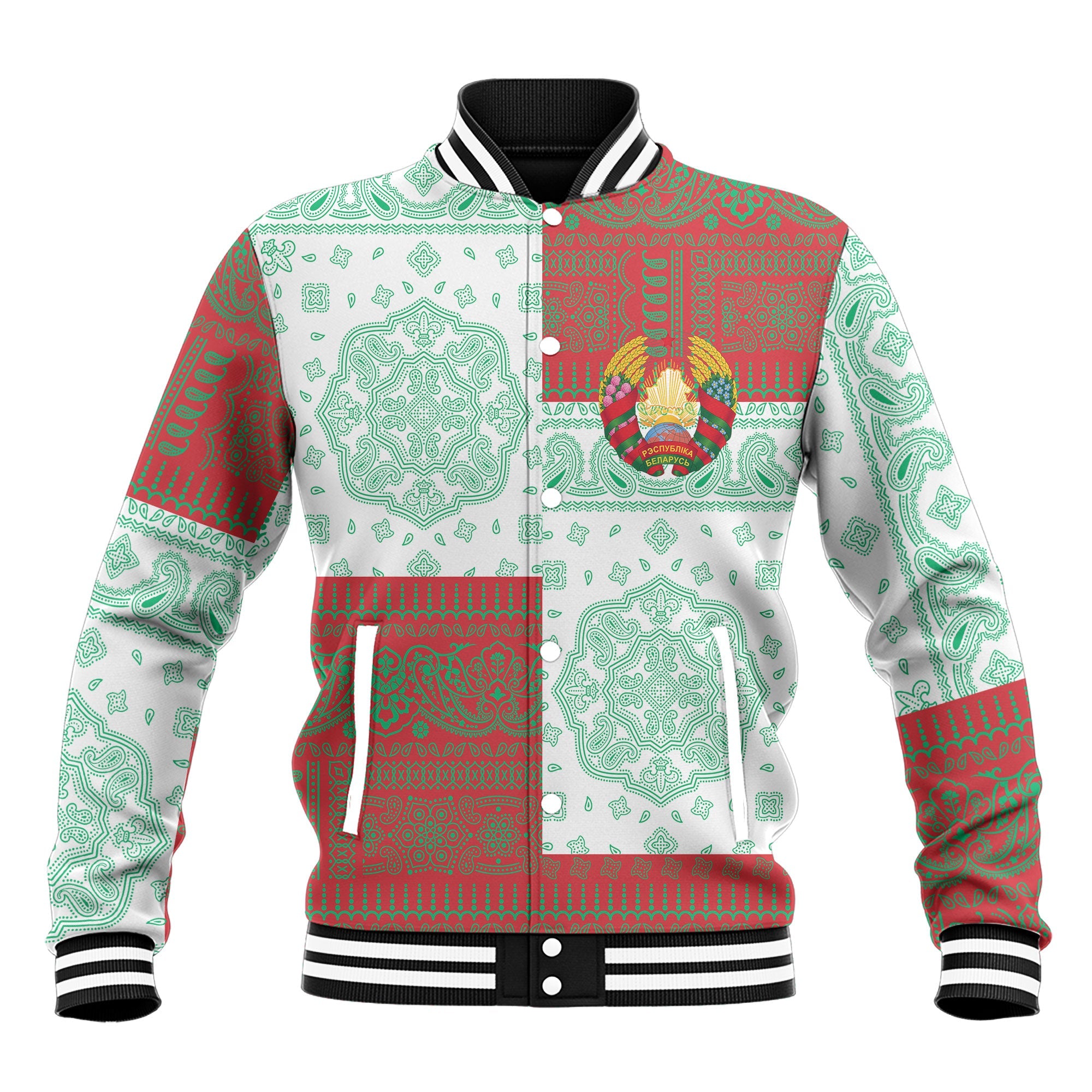 Belarus Baseball Jacket Flag And Paisley Basic Style 2