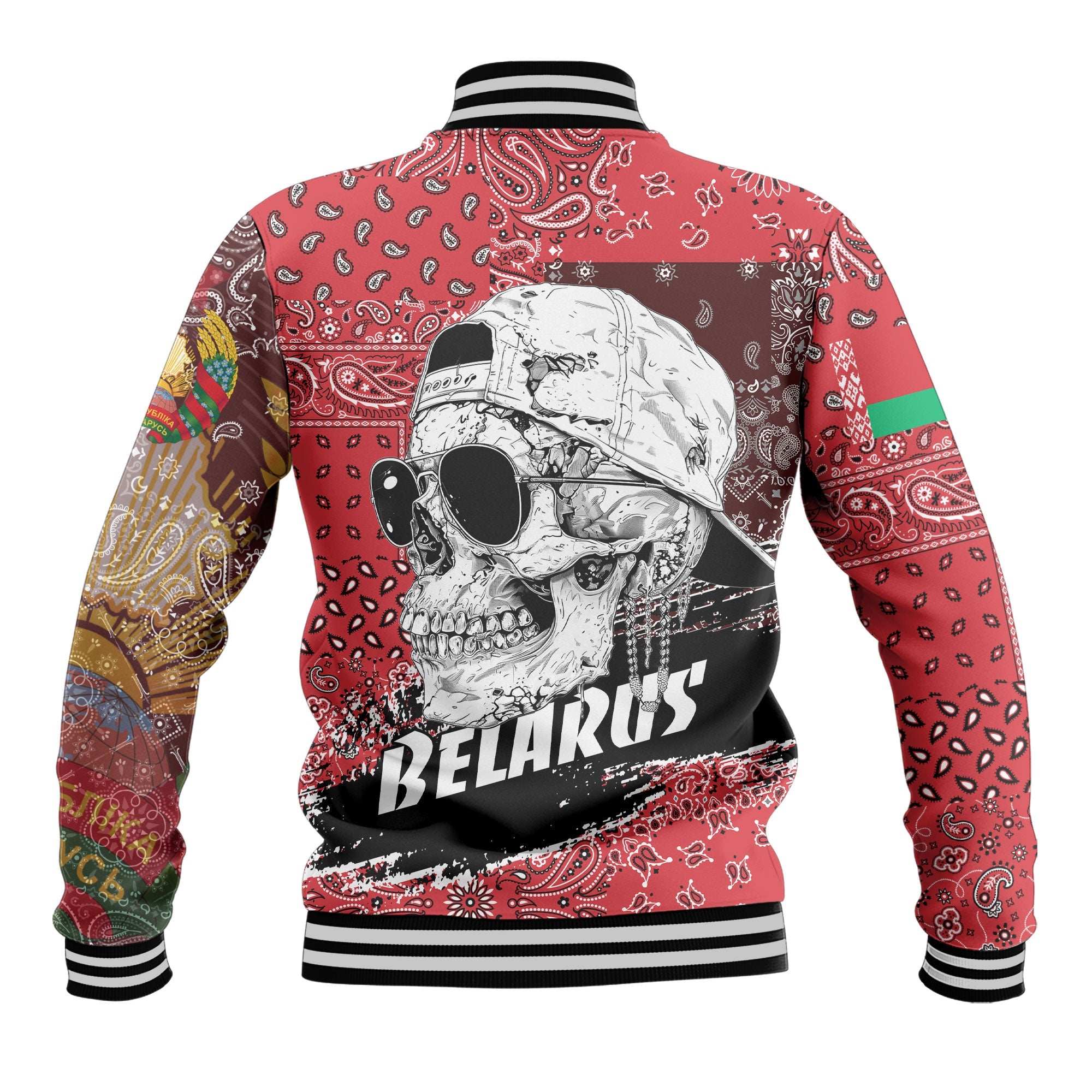 Belarus Baseball Jacket Paisley Flag And Skull Style 3