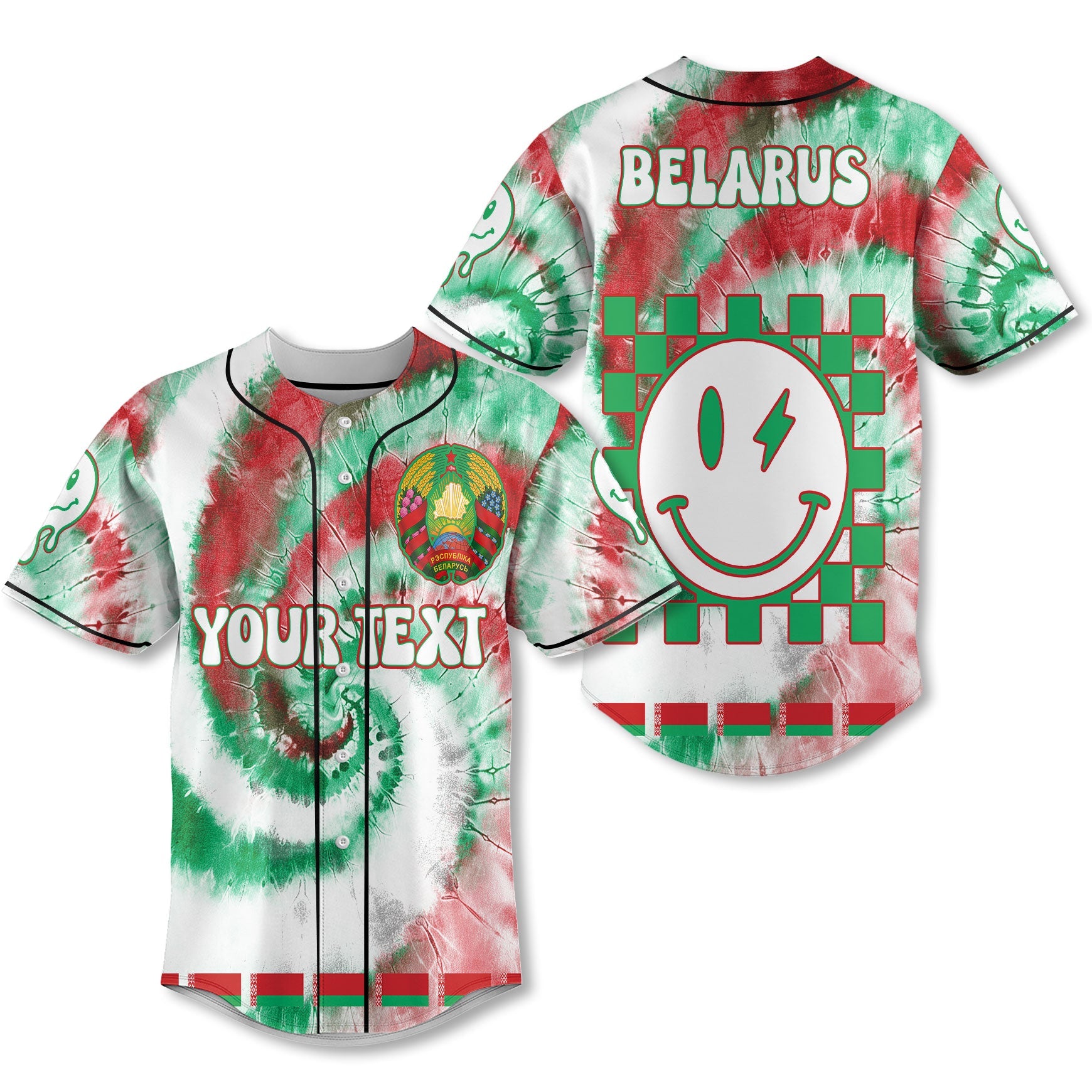 Belarus Baseball Jersey Custom Tie Dye Style 1