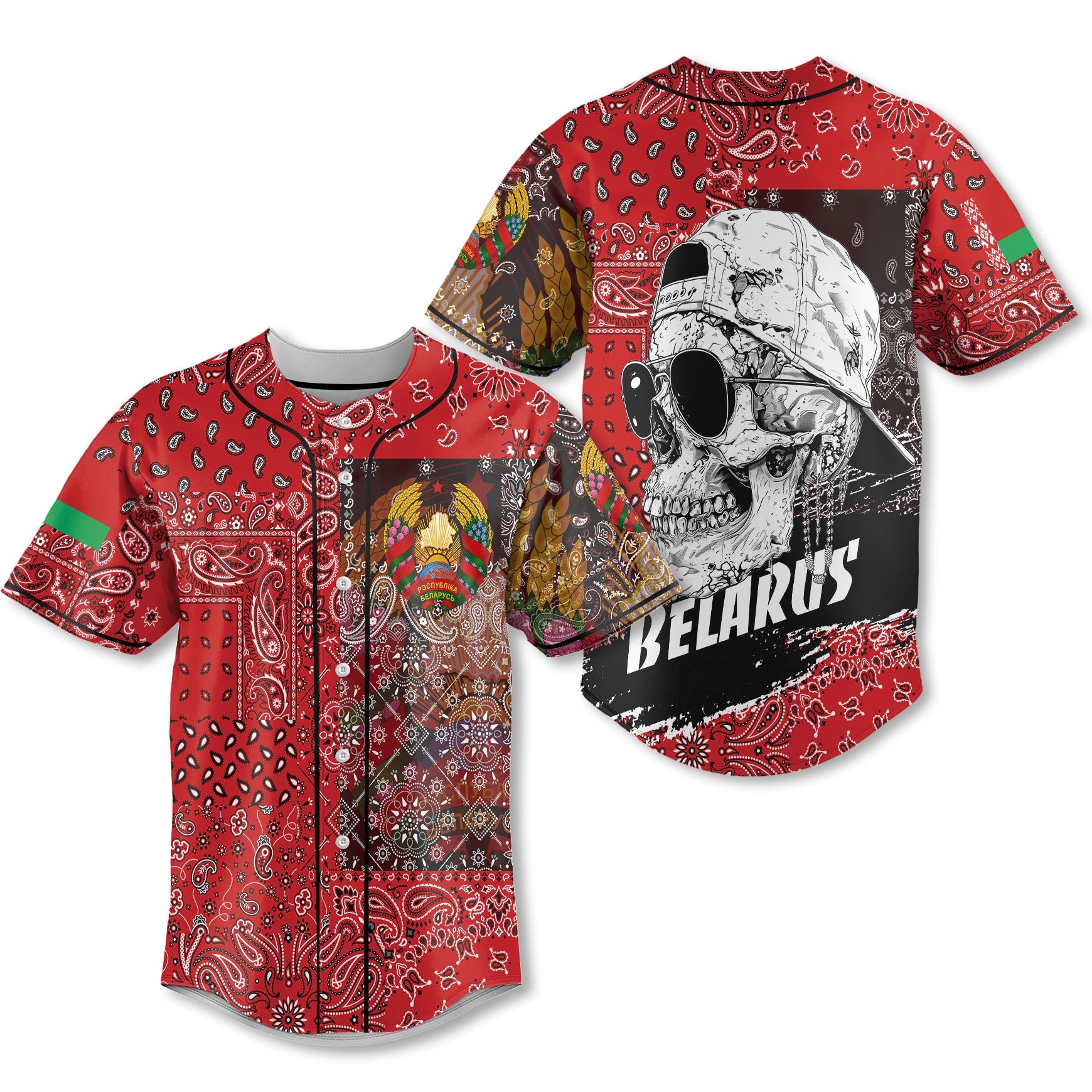 Belarus Baseball Jersey Paisley Flag And Skull Style 1