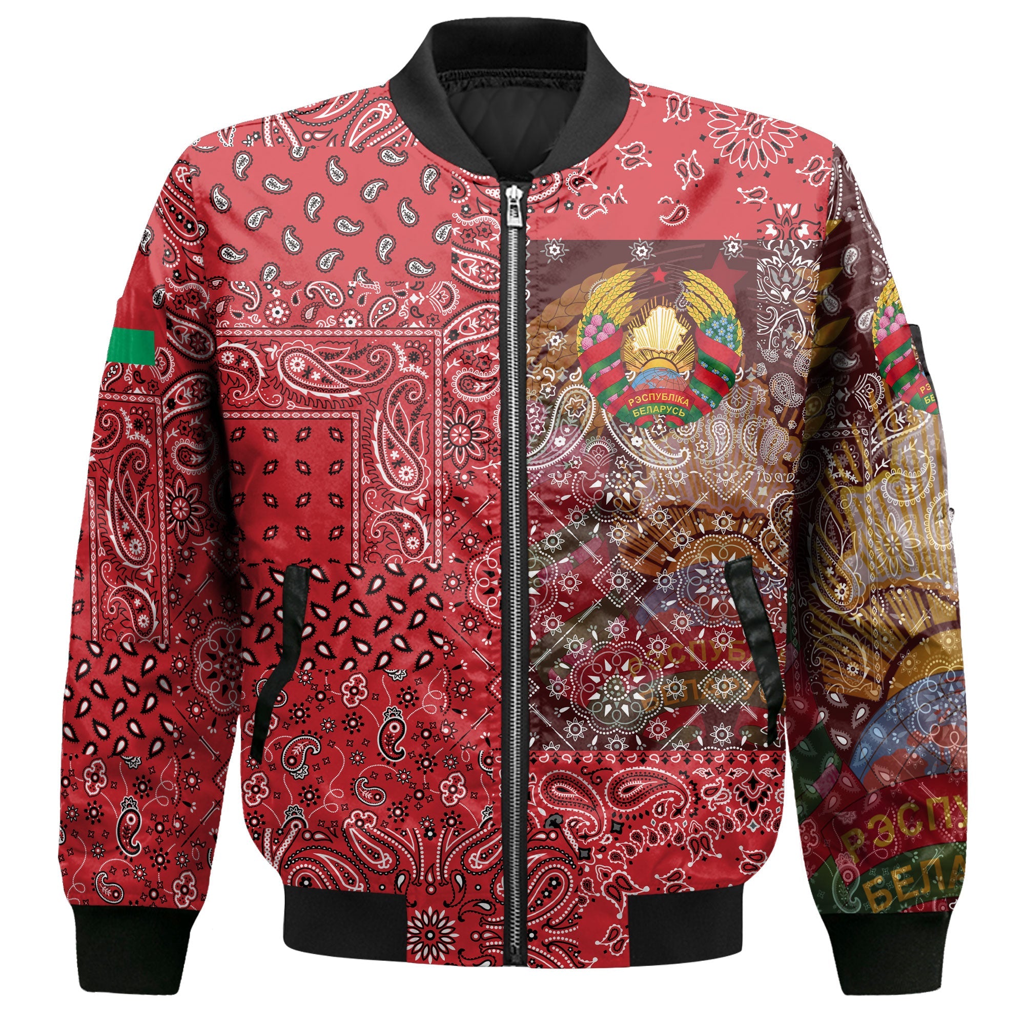 Belarus Bomber Jacket Paisley Flag And Skull Style 2