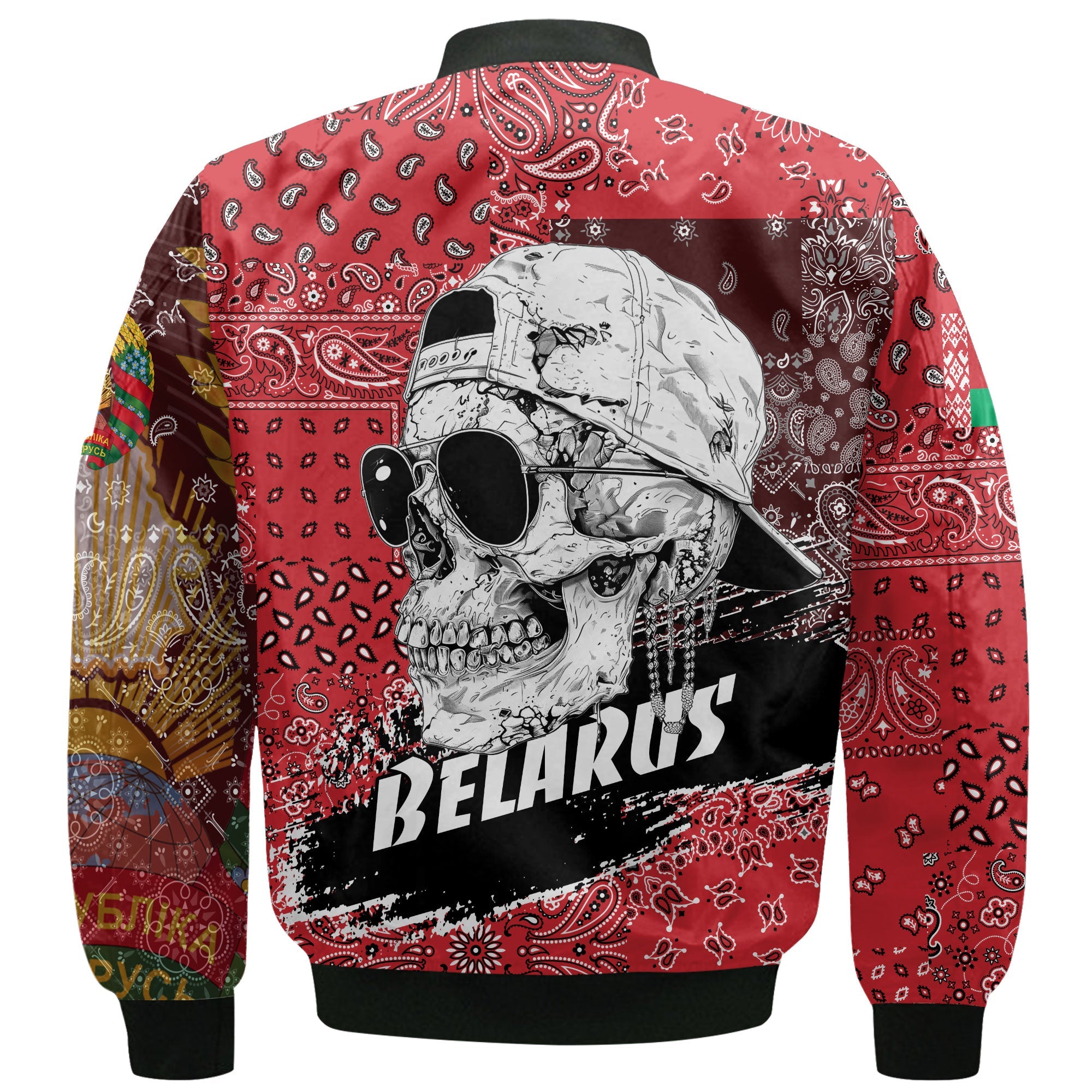 Belarus Bomber Jacket Paisley Flag And Skull Style 3