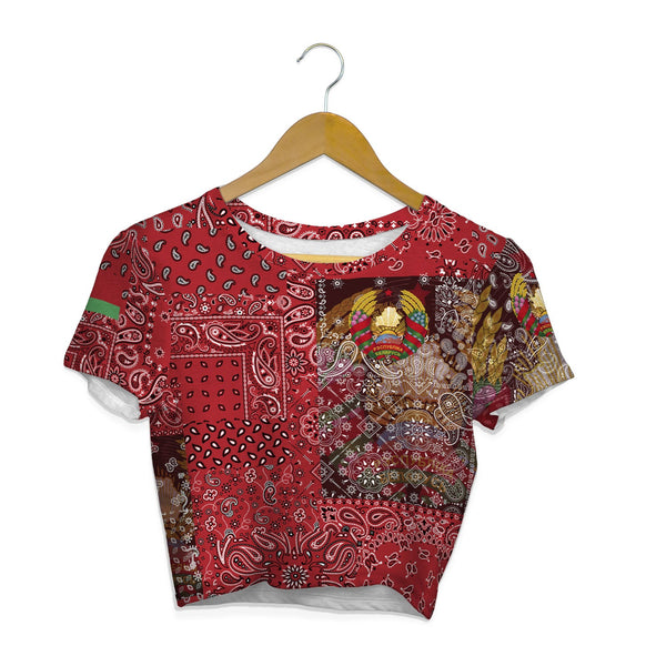 Belarus Croptop T Shirt Paisley Flag And Skull Style 1