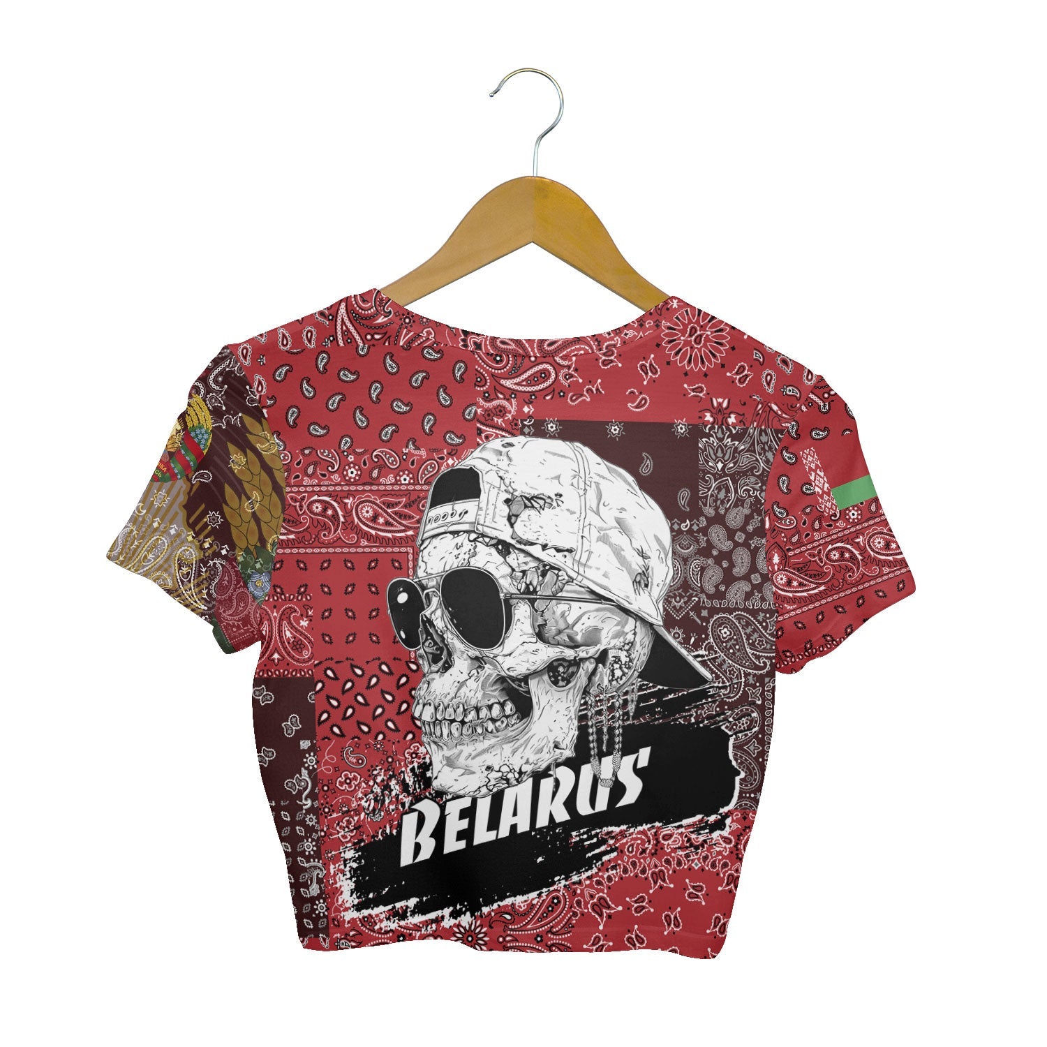 Belarus Croptop T Shirt Paisley Flag And Skull Style 2