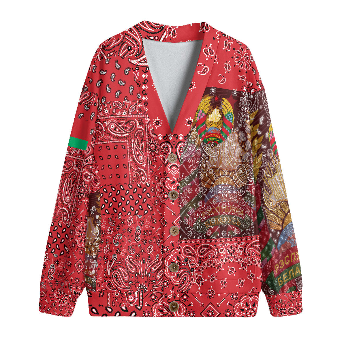 Belarus Fleece Cardigan Paisley Flag And Skull Style 1