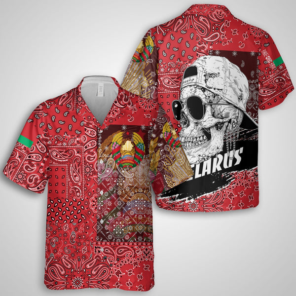 Belarus Hawaiian Shirt Paisley Flag And Skull Style 1