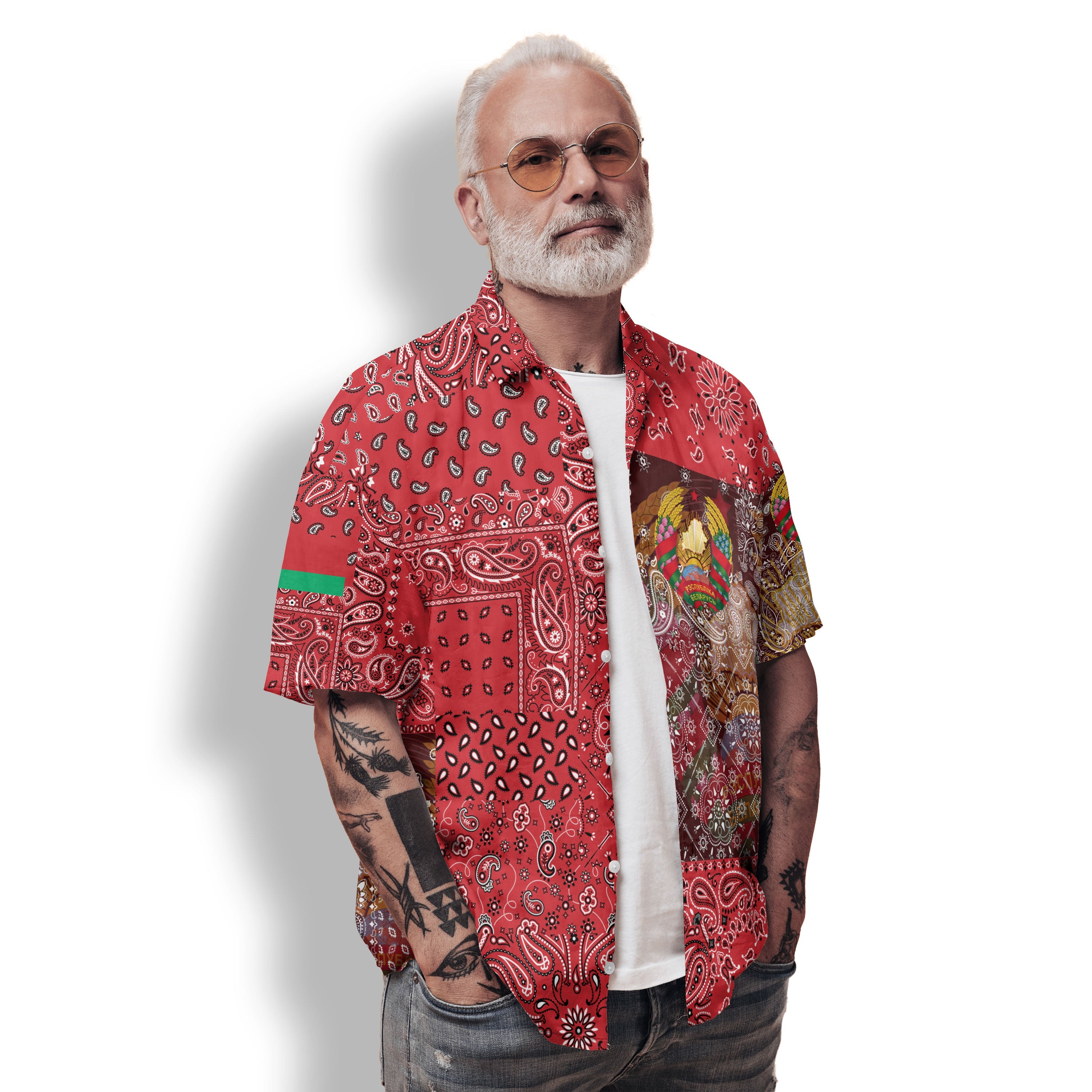 Belarus Hawaiian Shirt Paisley Flag And Skull Style 2