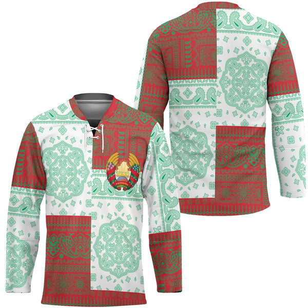 Belarus Hockey Jersey Flag And Paisley Basic Style 1