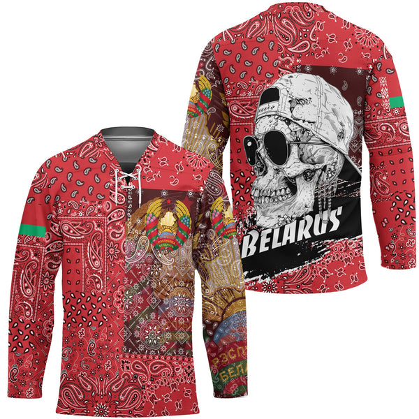 Belarus Hockey Jersey Paisley Flag And Skull Style 1