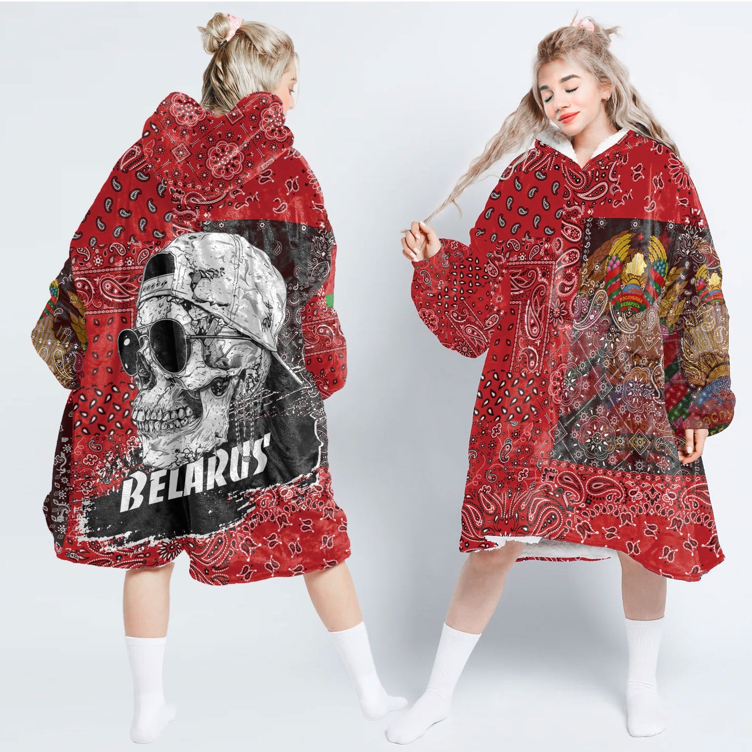 Belarus Hoodie Blanket Paisley Flag And Skull Style 1