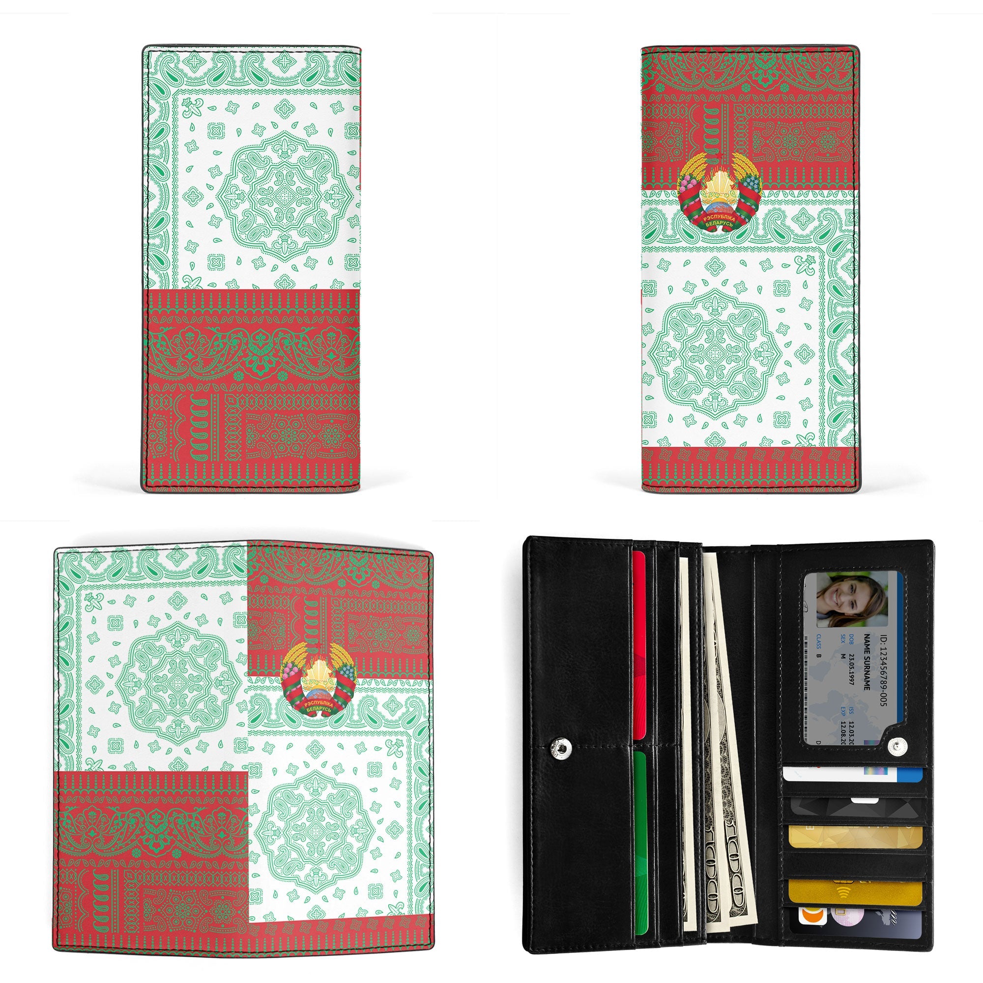 Belarus Leather Wallet Flag And Paisley Basic Style 3