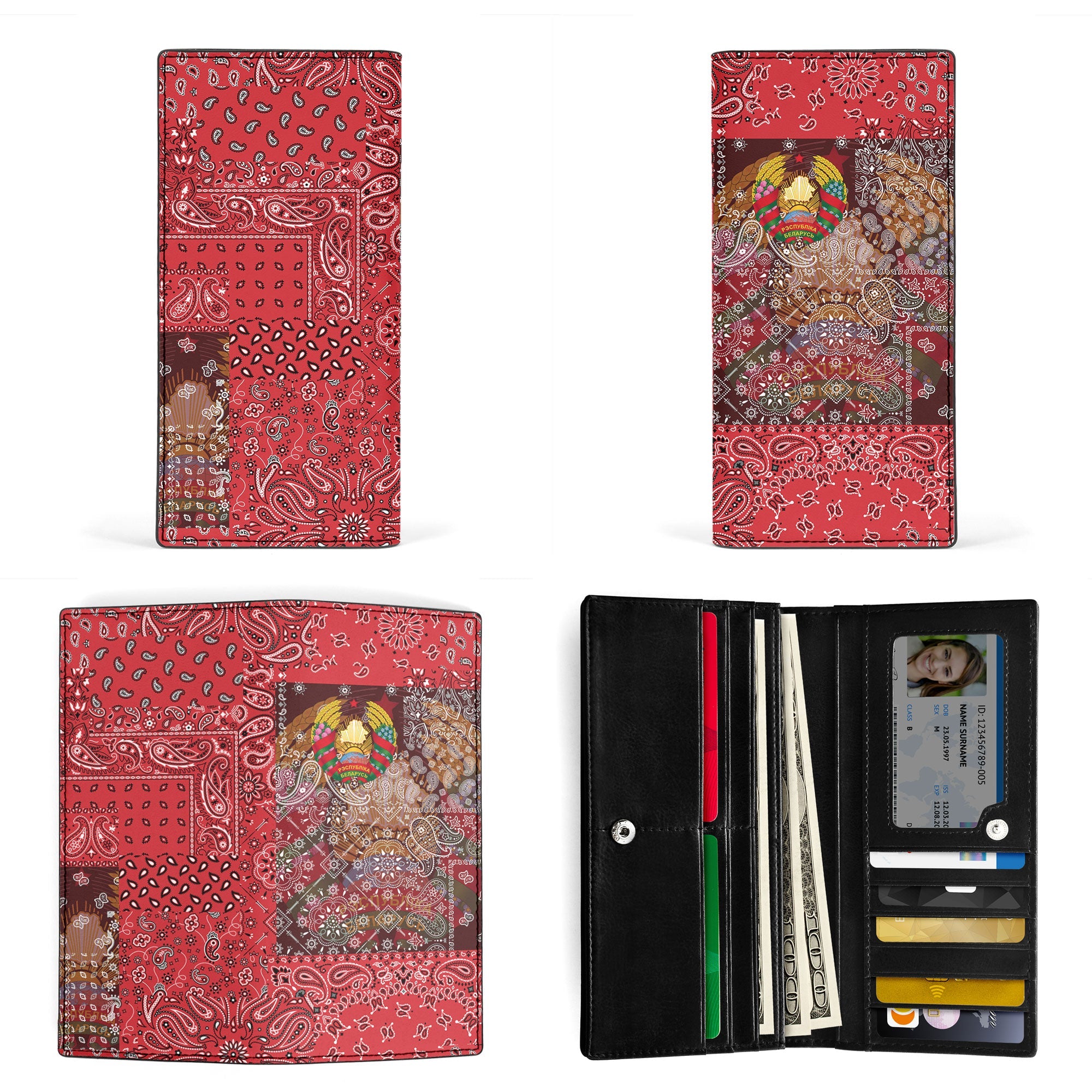 Belarus Leather Wallet Paisley Flag And Skull Style 3