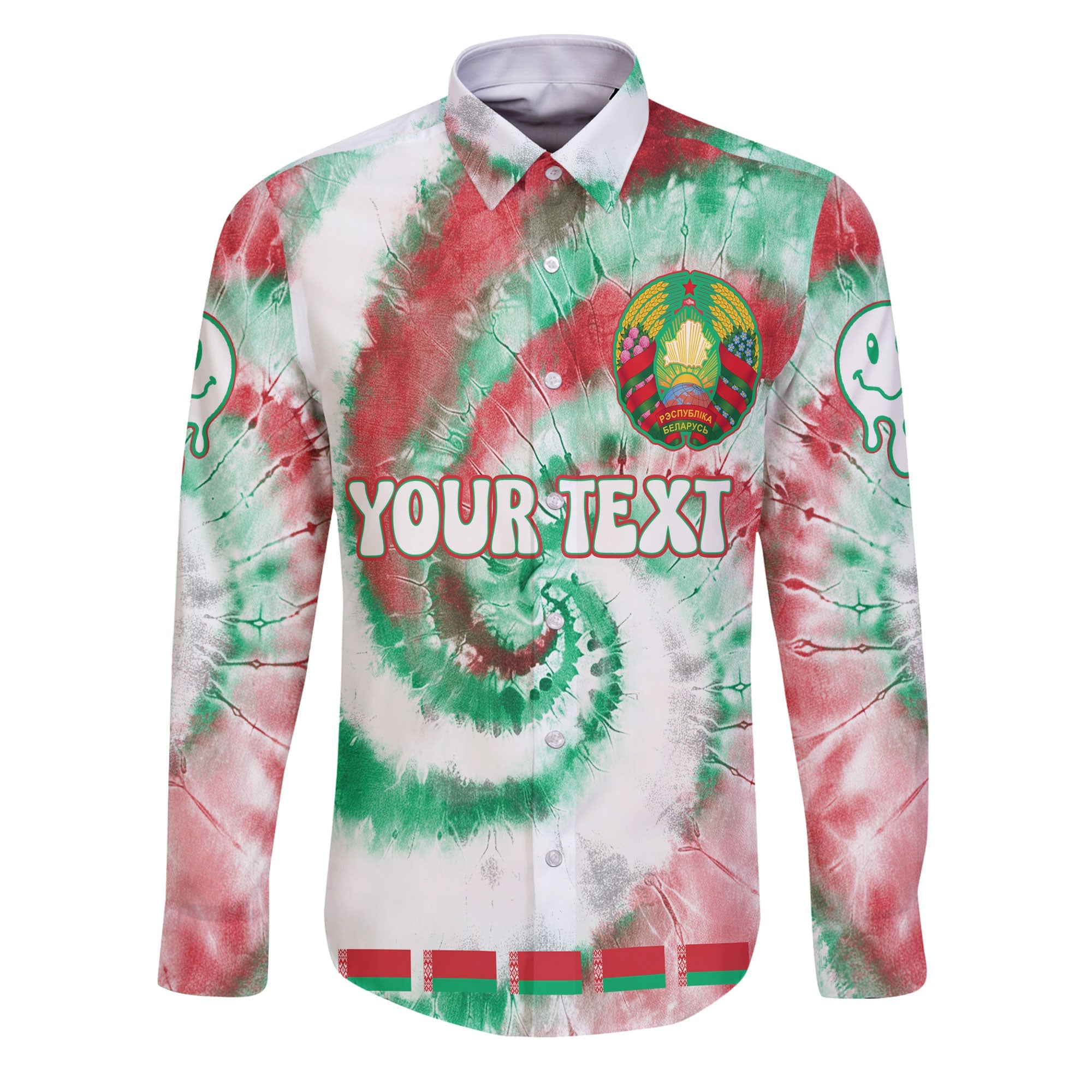 Belarus Long Sleeve Button Shirt Custom Tie Dye Style 1