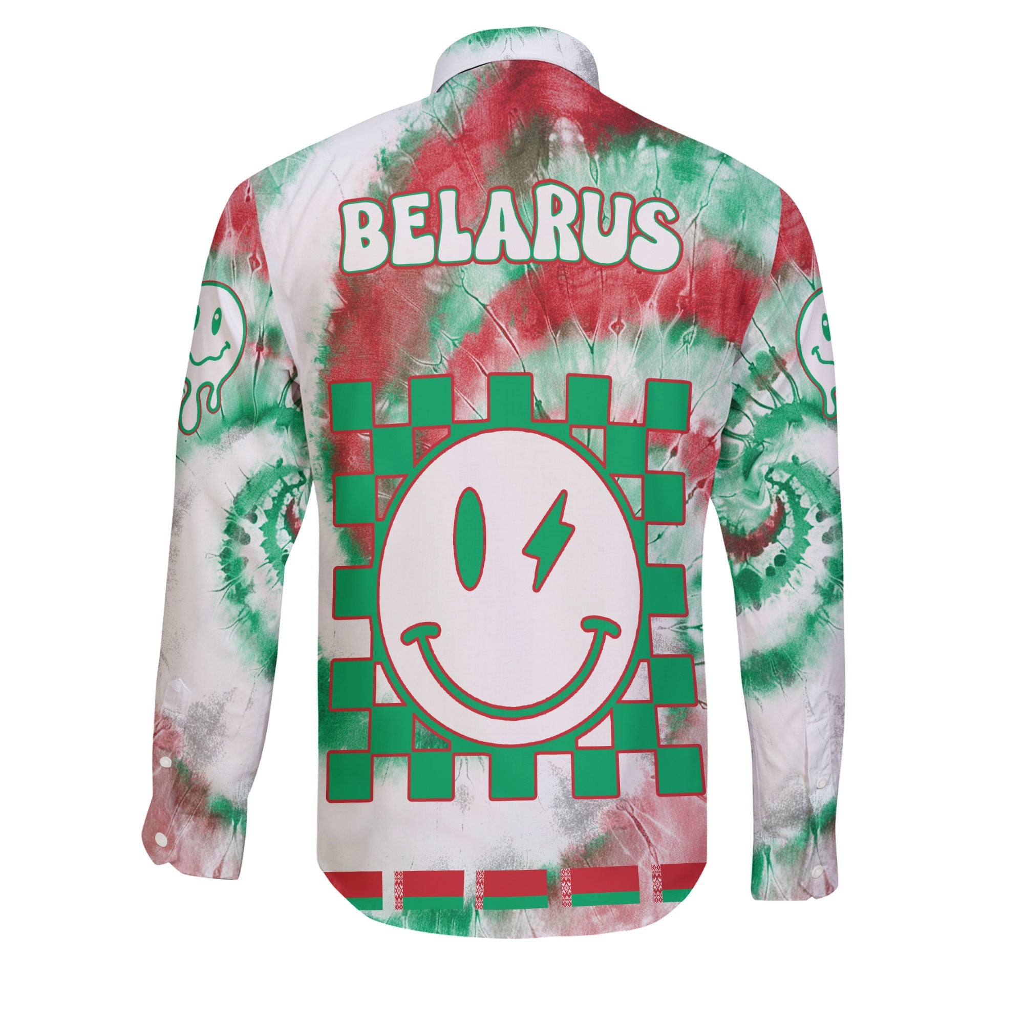 Belarus Long Sleeve Button Shirt Custom Tie Dye Style 2