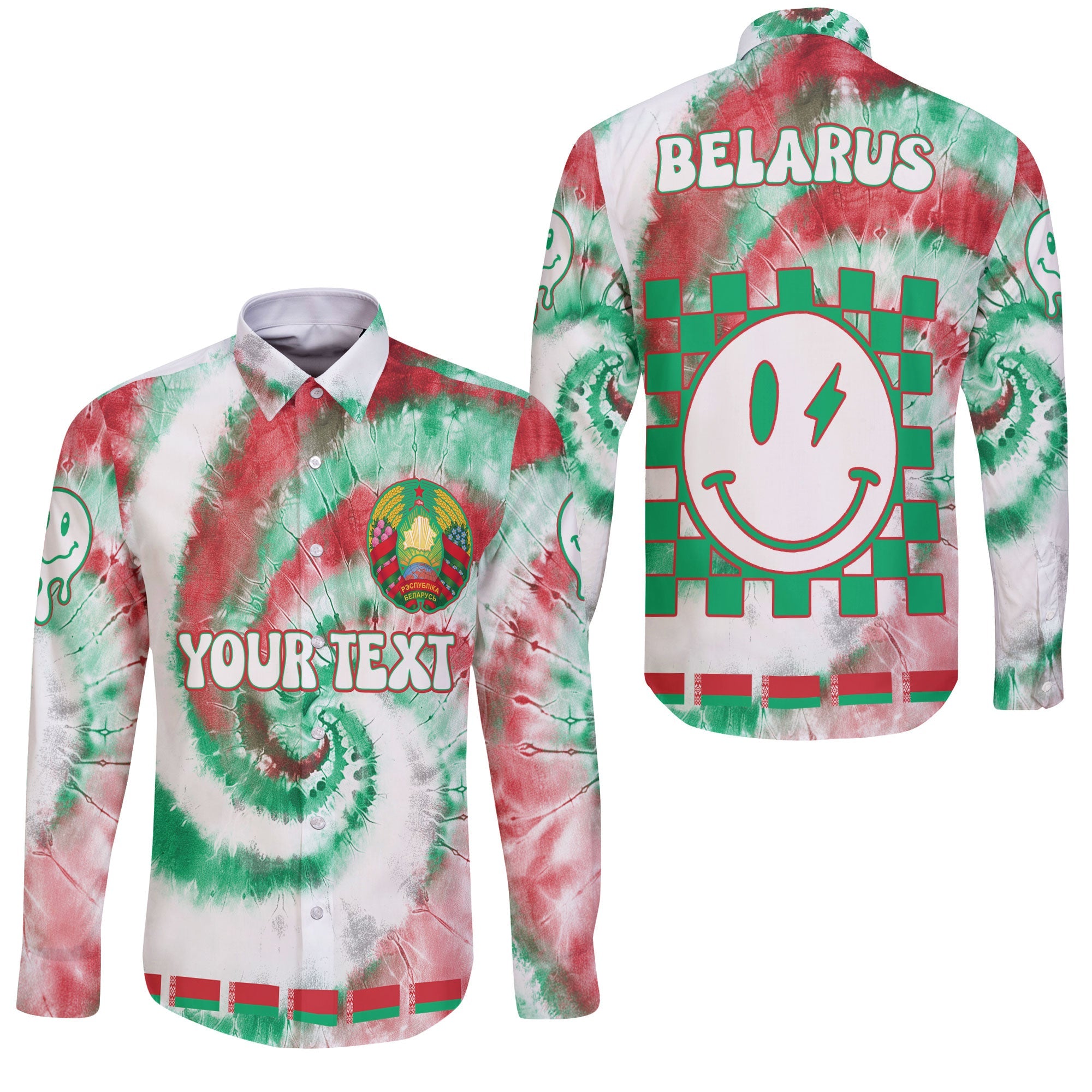 Belarus Long Sleeve Button Shirt Custom Tie Dye Style 3