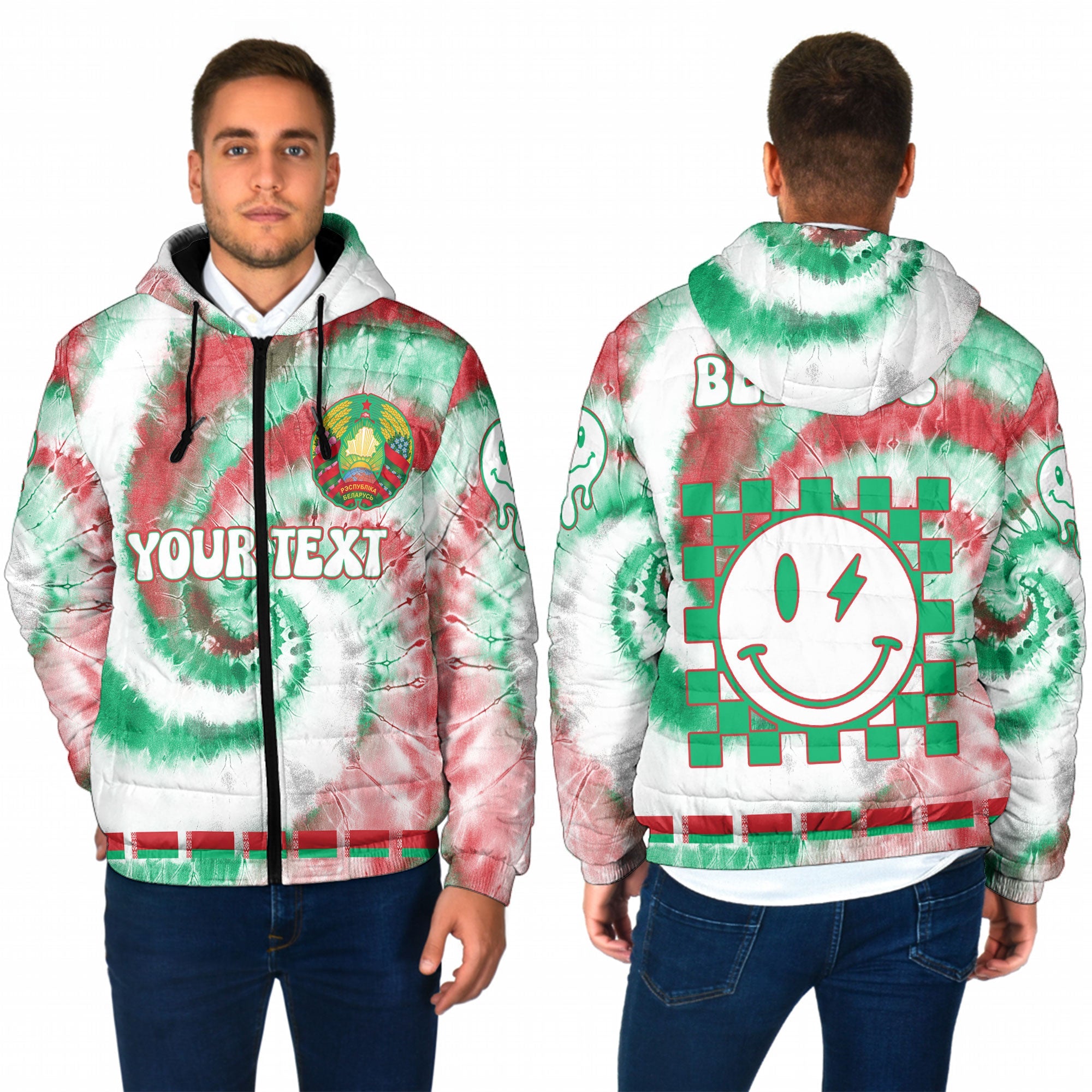 Belarus Men Hooded Padded Jacket Custom Tie Dye Style 1