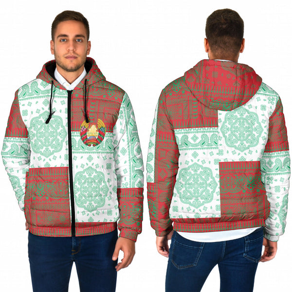 Belarus Men Hooded Padded Jacket Flag And Paisley Basic Style 1