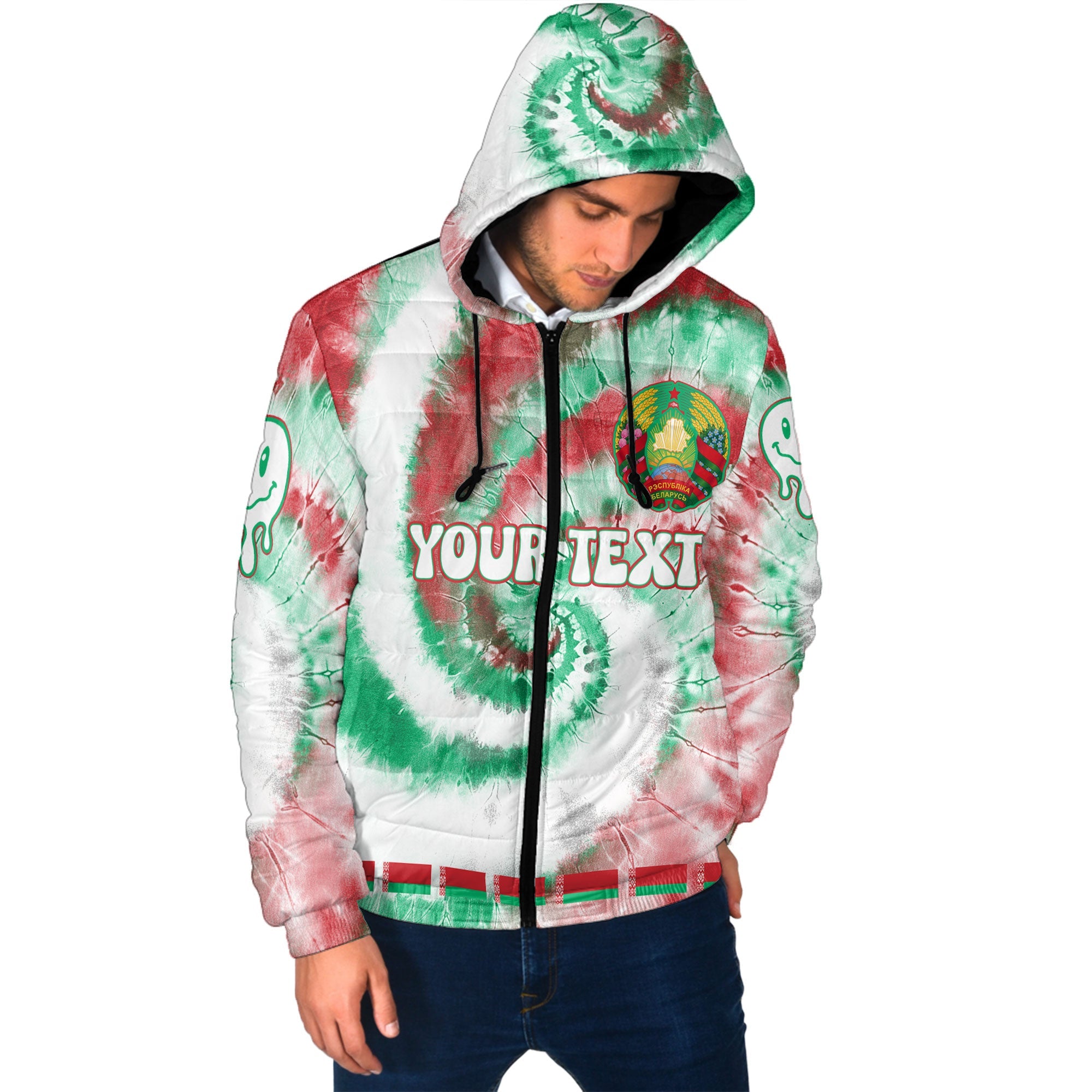 Belarus Men Hooded Padded Jacket Custom Tie Dye Style 2