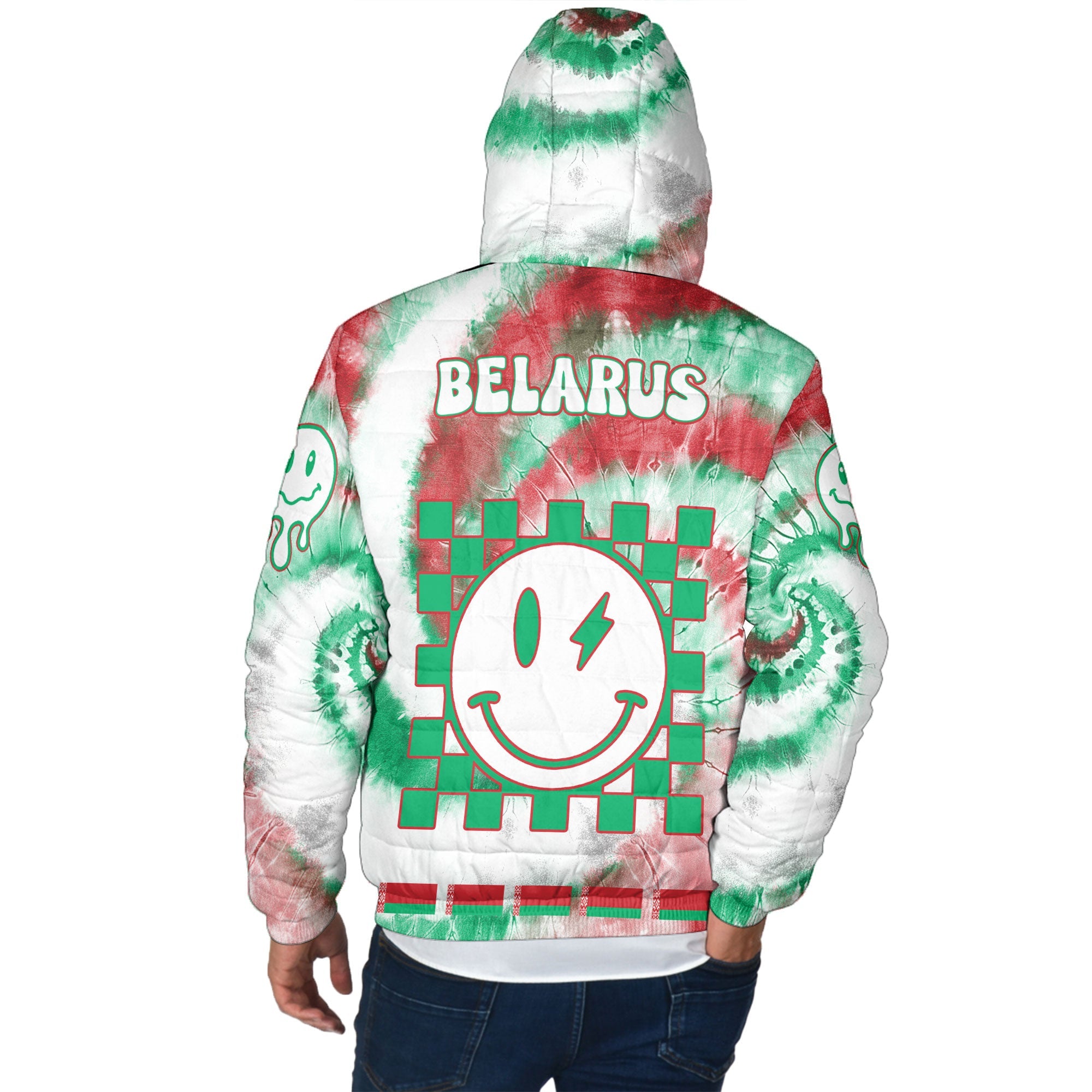 Belarus Men Hooded Padded Jacket Custom Tie Dye Style 3