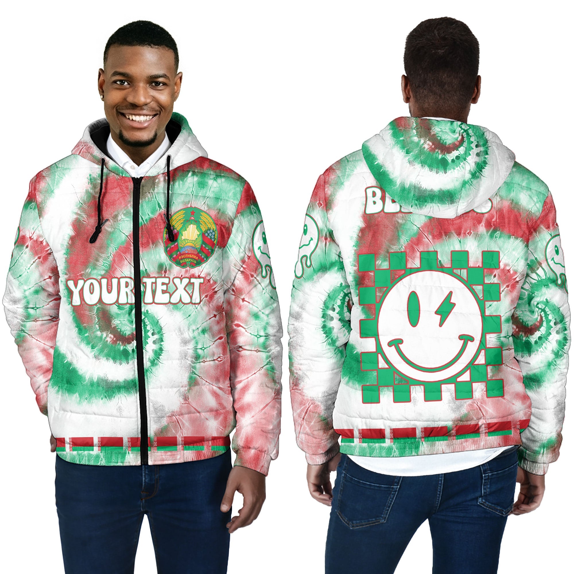 Belarus Men Hooded Padded Jacket Custom Tie Dye Style 4