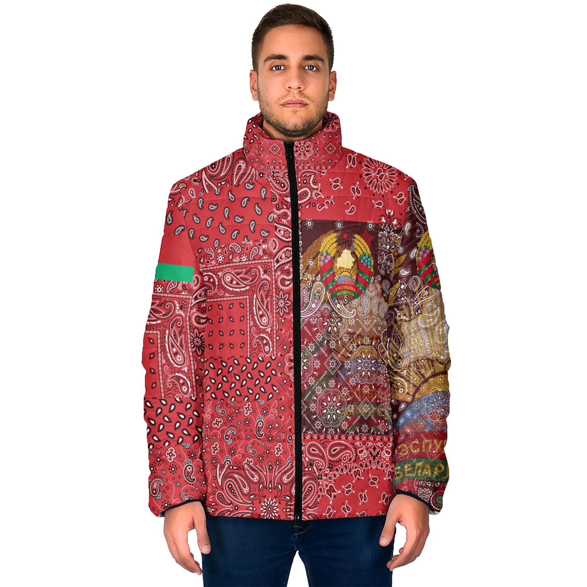 Belarus Men Padded Jacket Paisley Flag And Skull Style 1