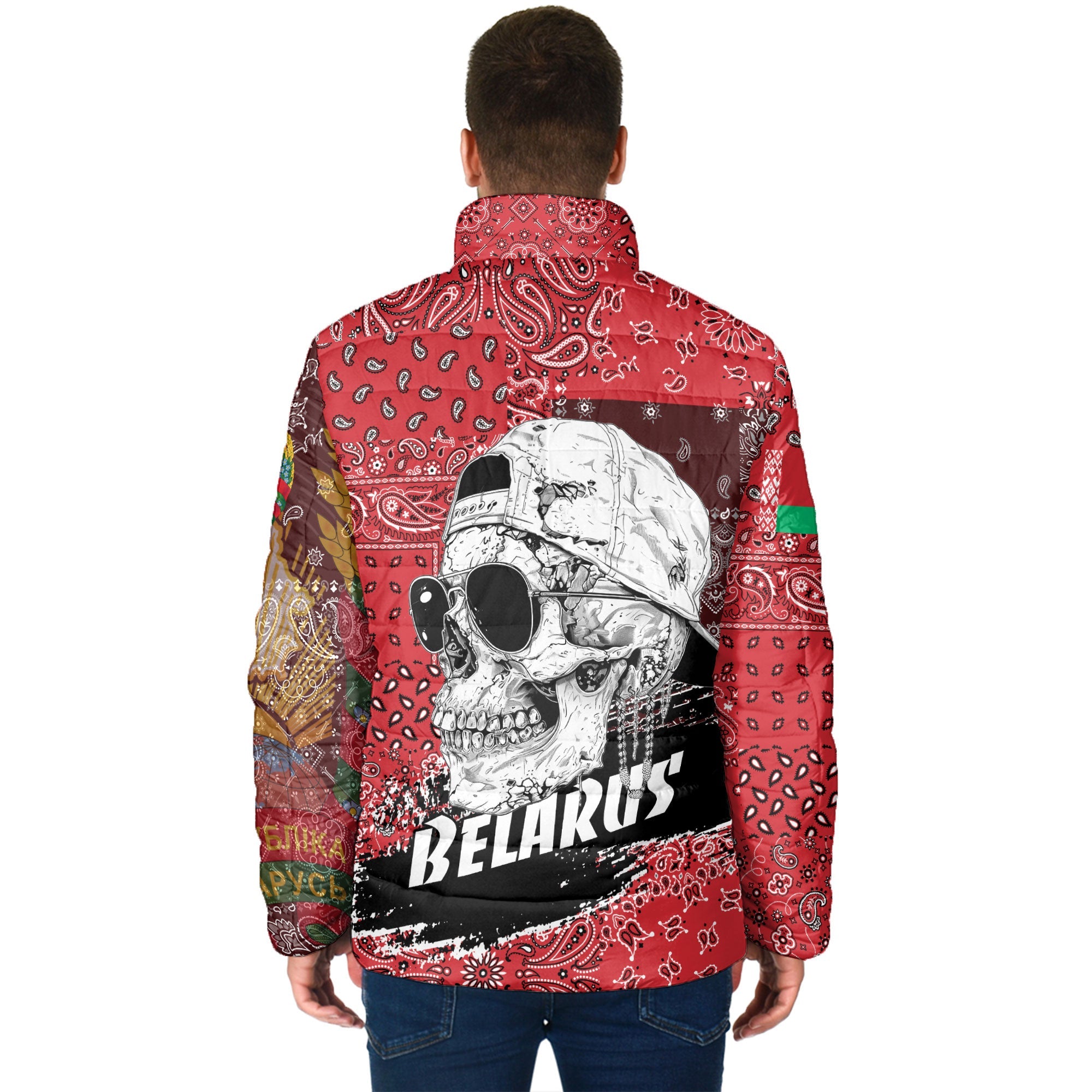 Belarus Men Padded Jacket Paisley Flag And Skull Style 2