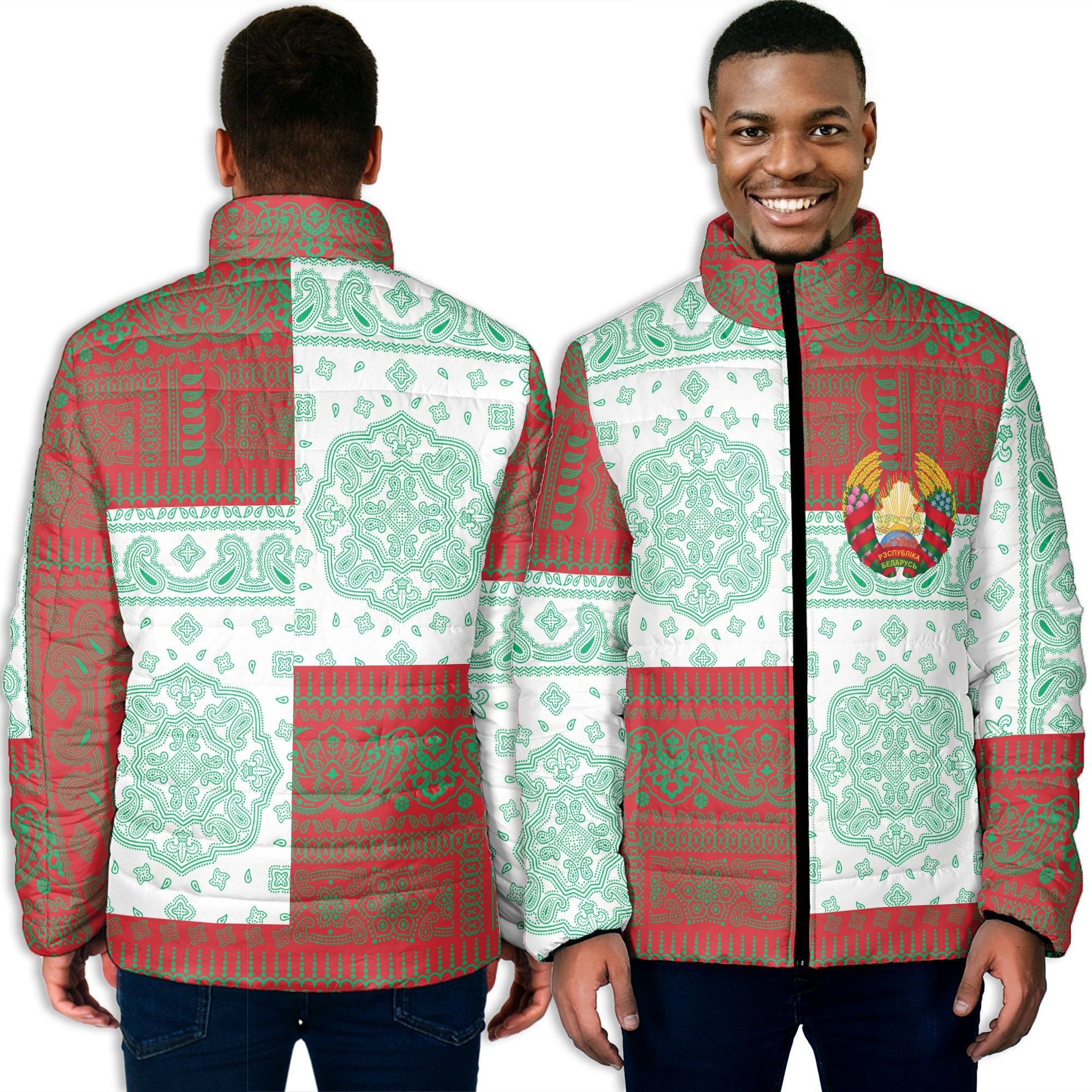 Belarus Men Padded Jacket Flag And Paisley Basic Style 3