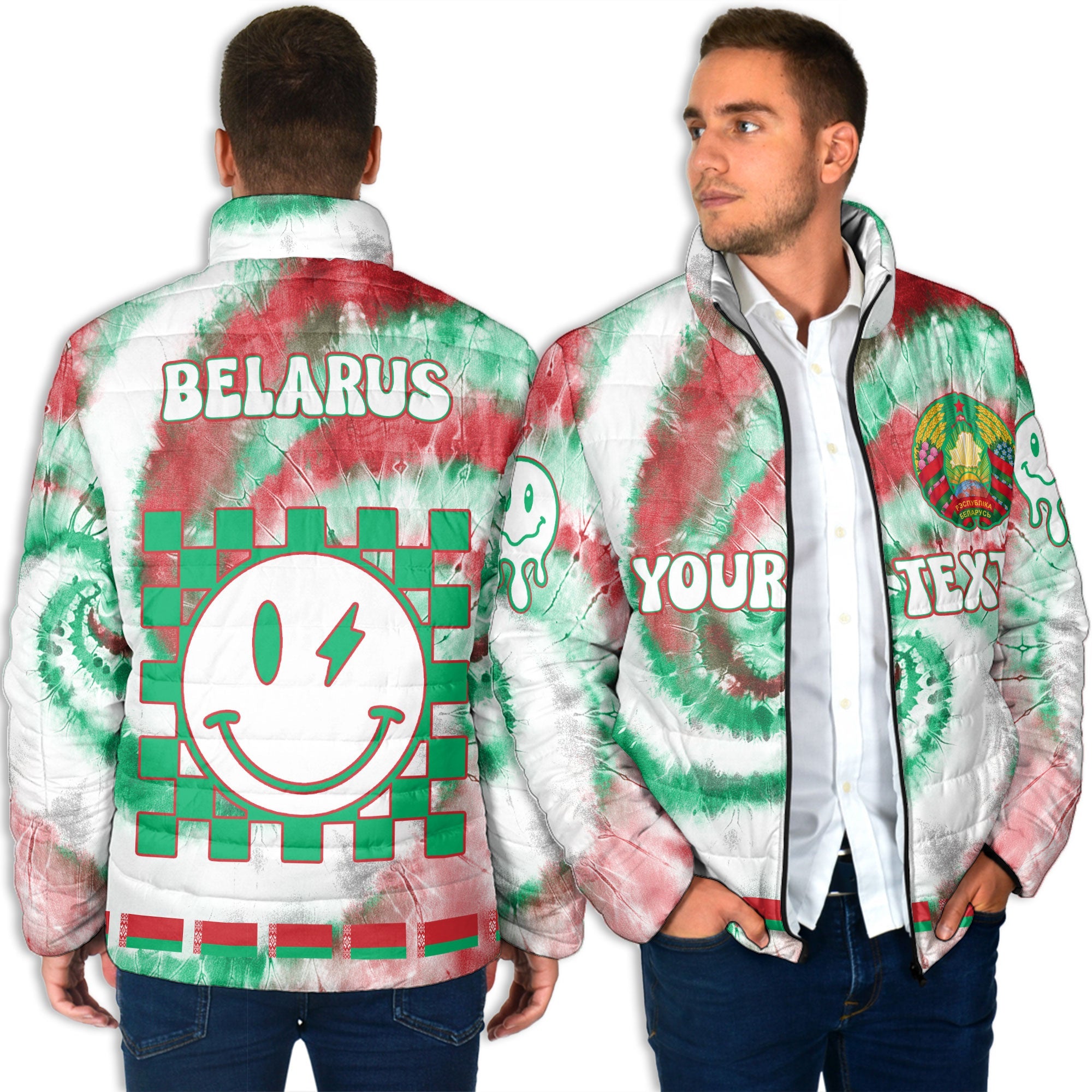 Belarus Men Padded Jacket Custom Tie Dye Style 4