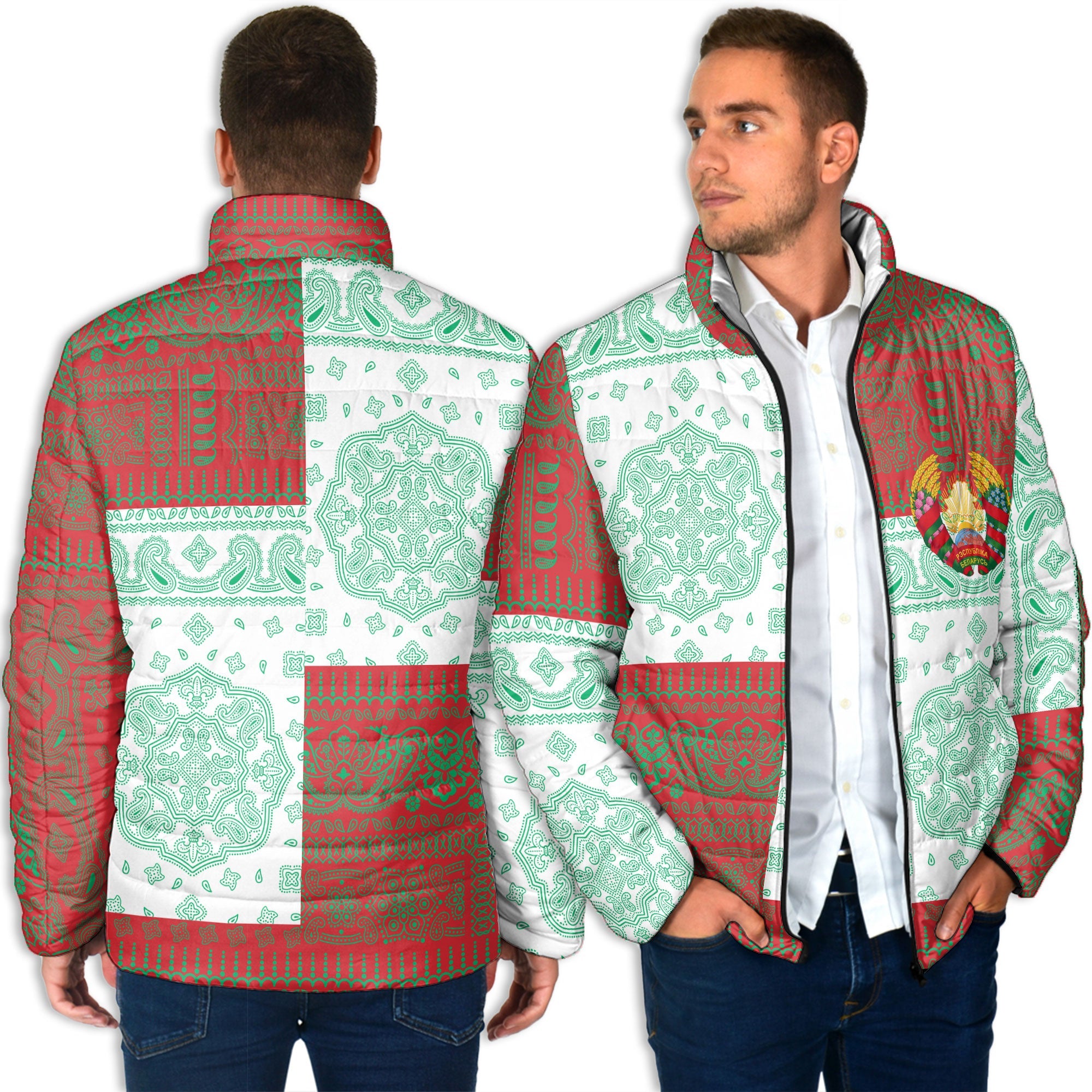 Belarus Men Padded Jacket Flag And Paisley Basic Style 4