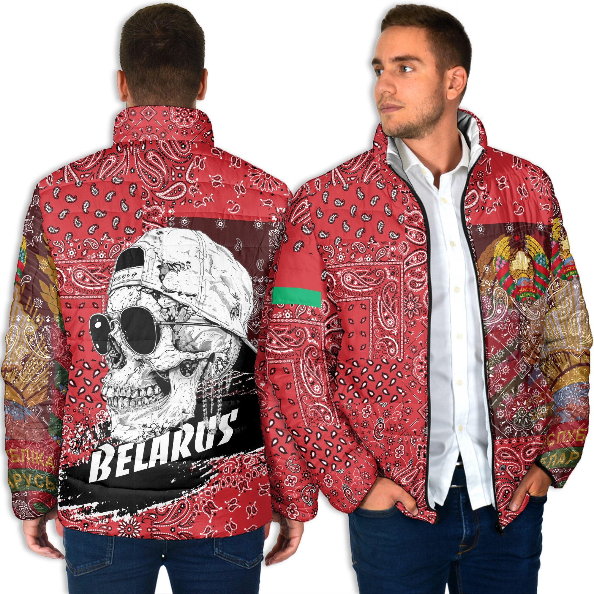 Belarus Men Padded Jacket Paisley Flag And Skull Style 4